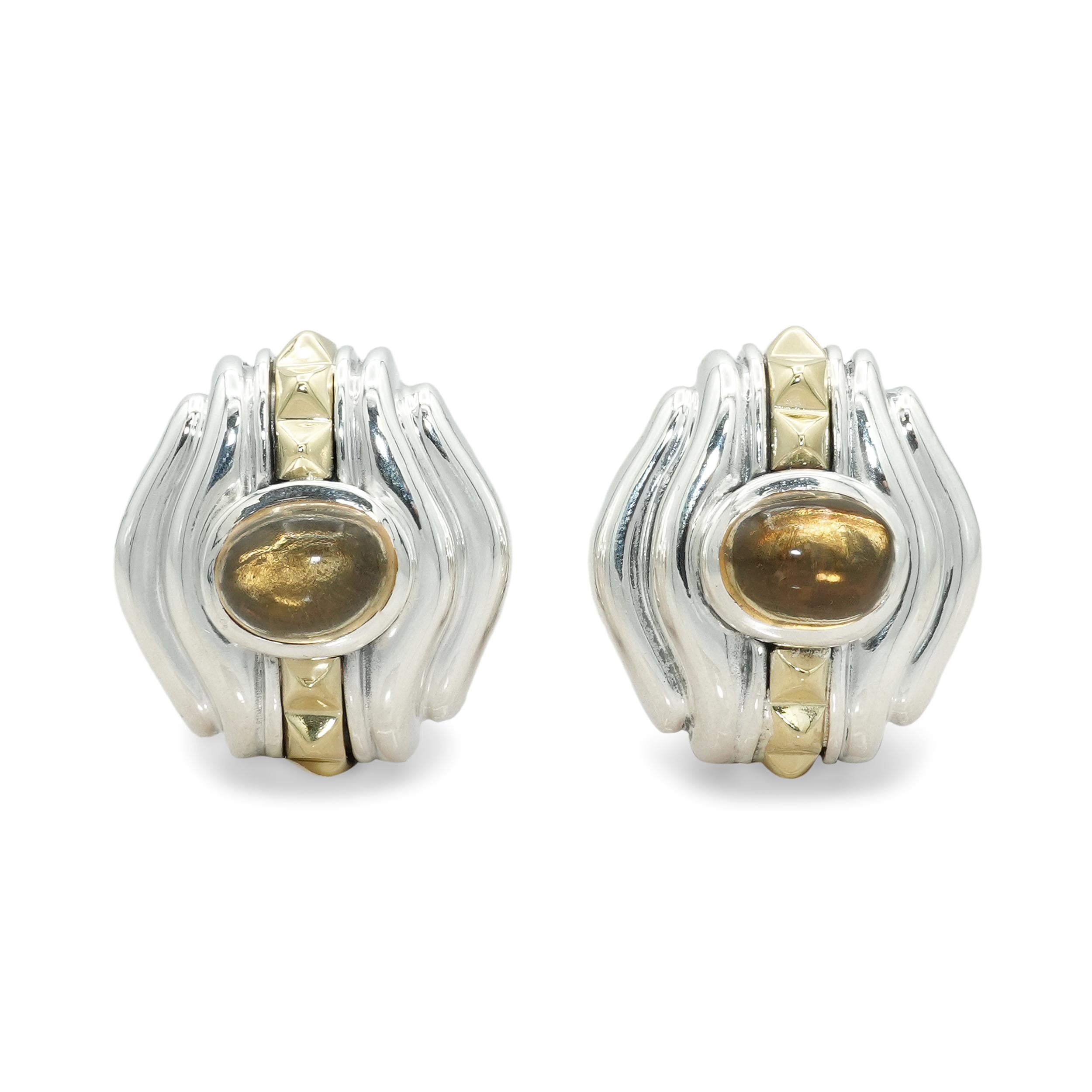 Lagos Caviar Sterling Silver & 18k Yellow Gold Citrine Cabochon Earrings