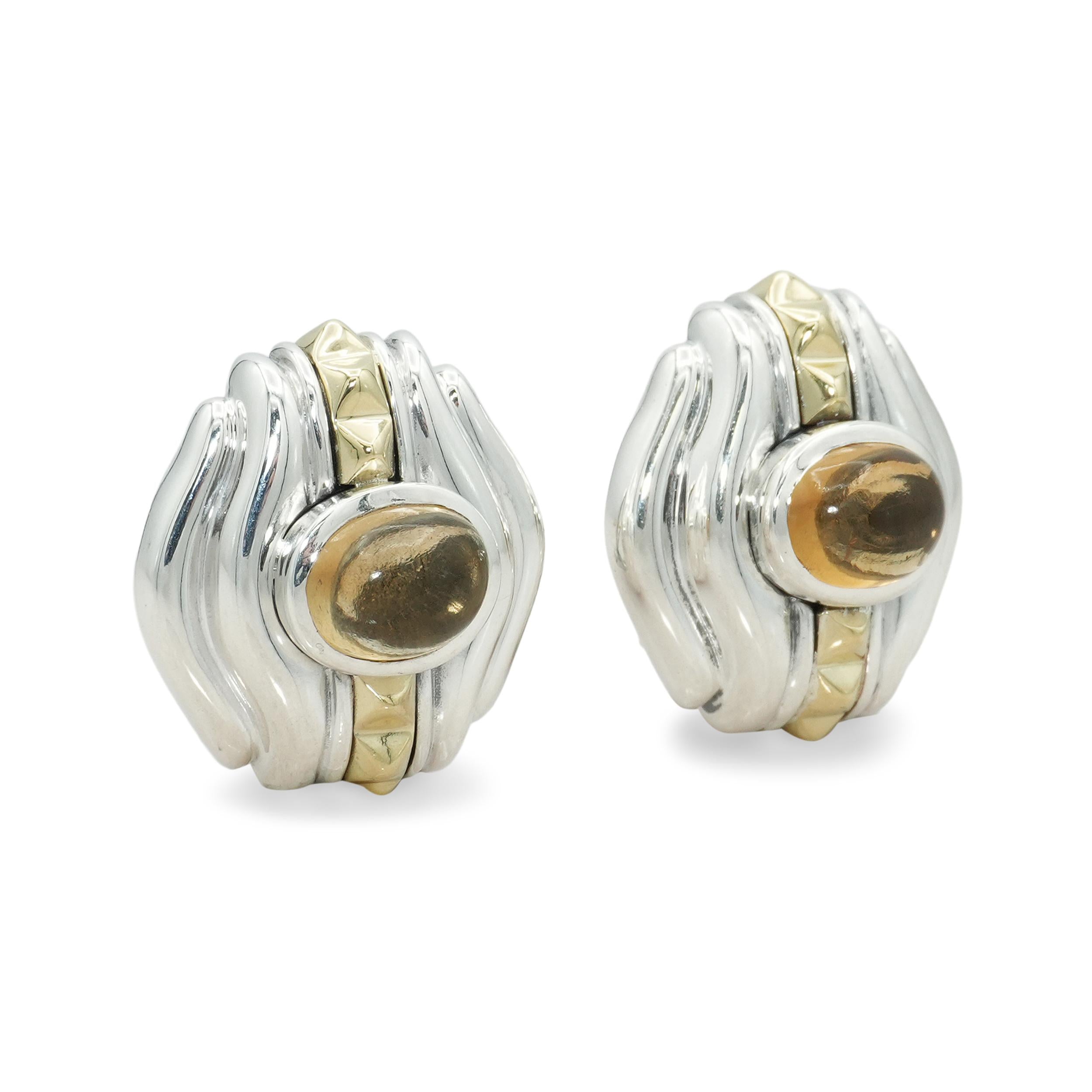 Lagos Caviar Sterling Silver & 18k Yellow Gold Citrine Cabochon Earrings