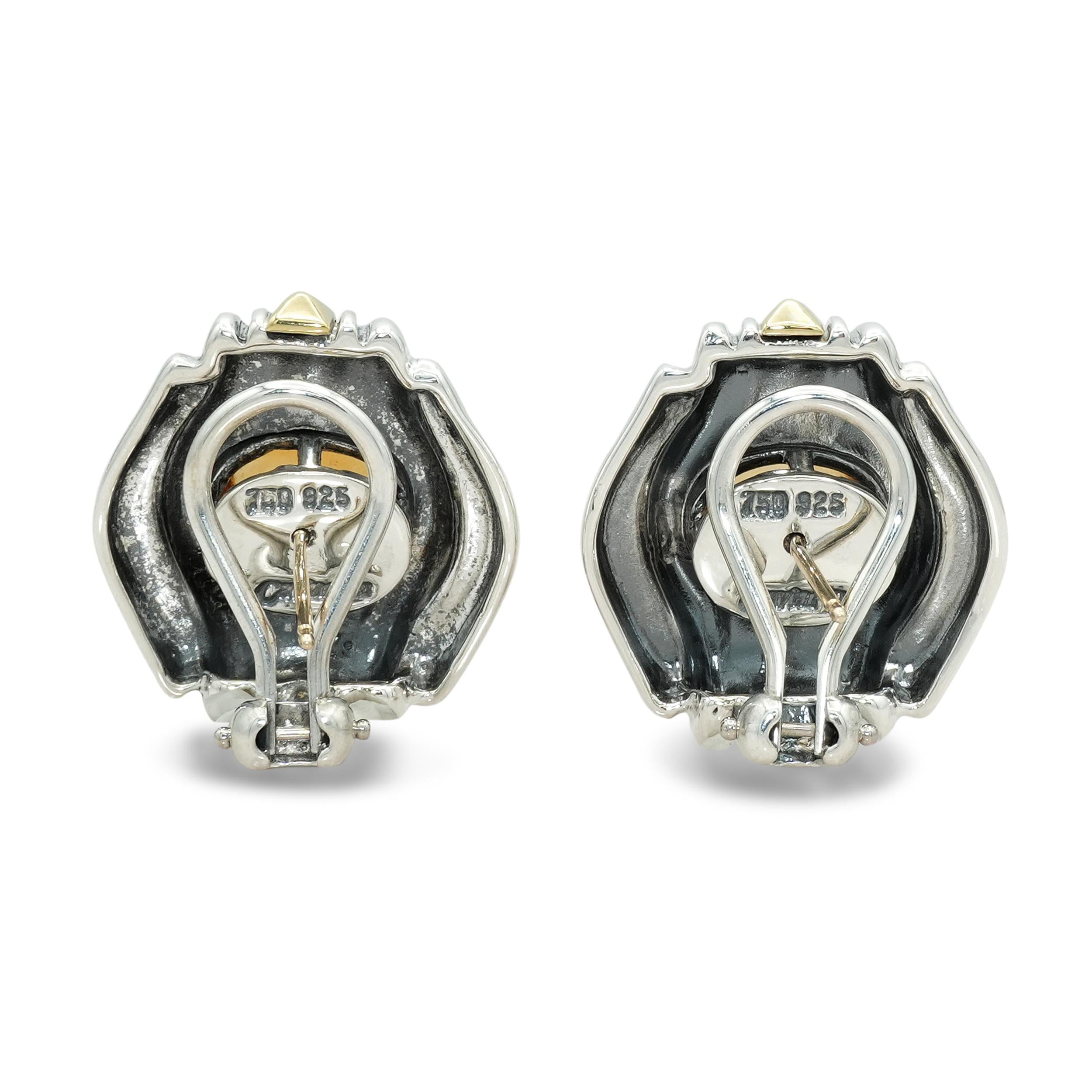 Lagos Caviar Sterling Silver & 18k Yellow Gold Citrine Cabochon Earrings