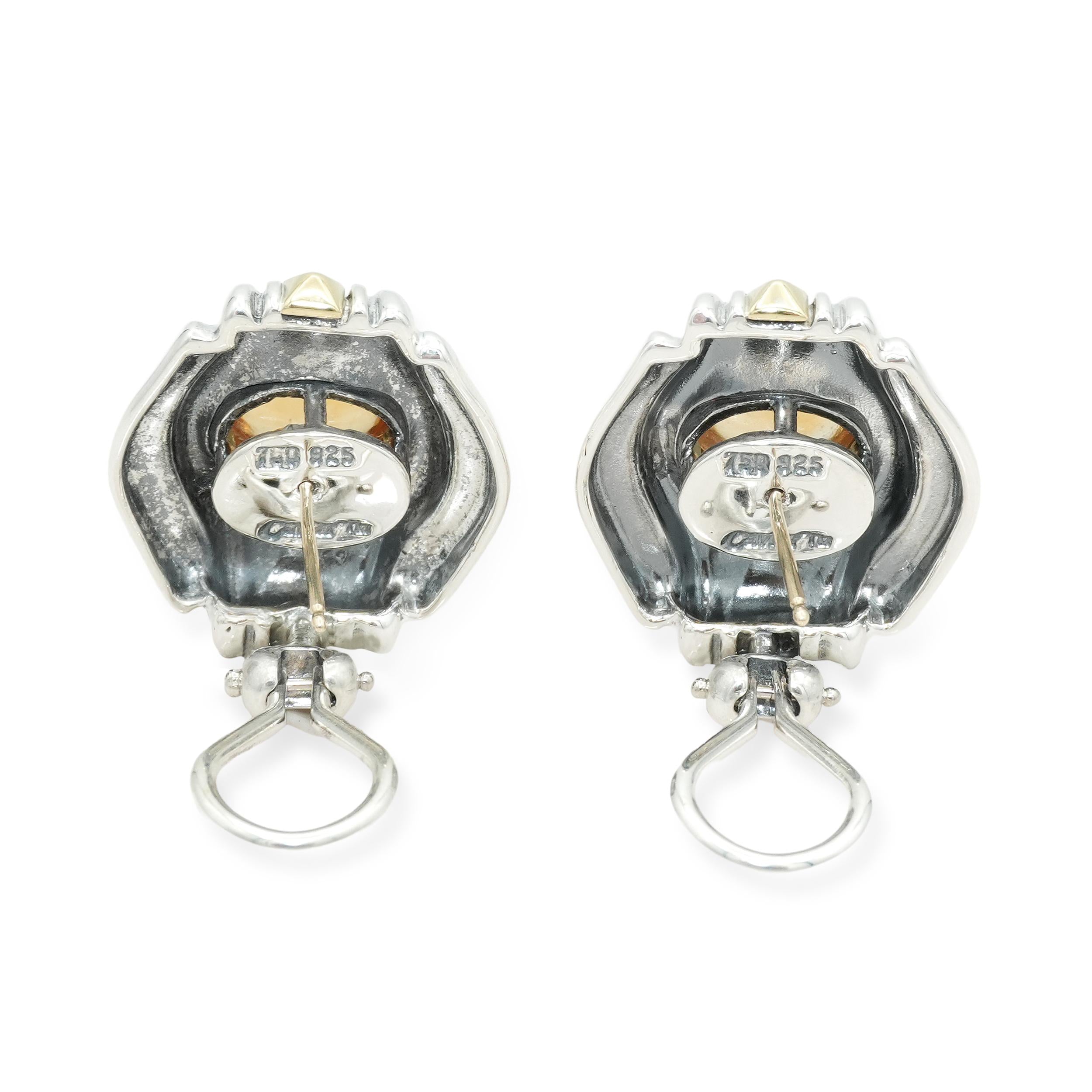 Lagos Caviar Sterling Silver & 18k Yellow Gold Citrine Cabochon Earrings