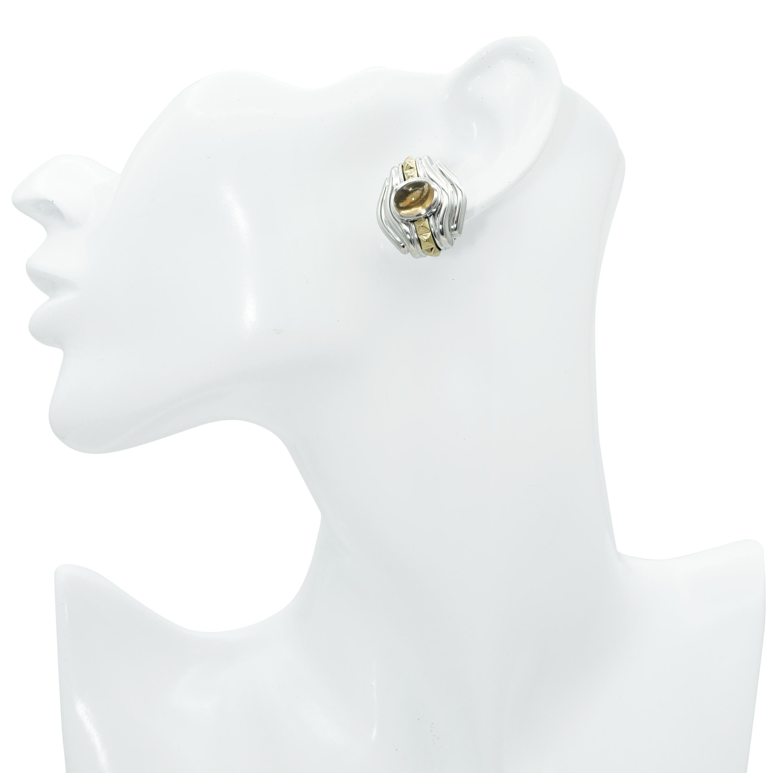 Lagos Caviar Sterling Silver & 18k Yellow Gold Citrine Cabochon Earrings