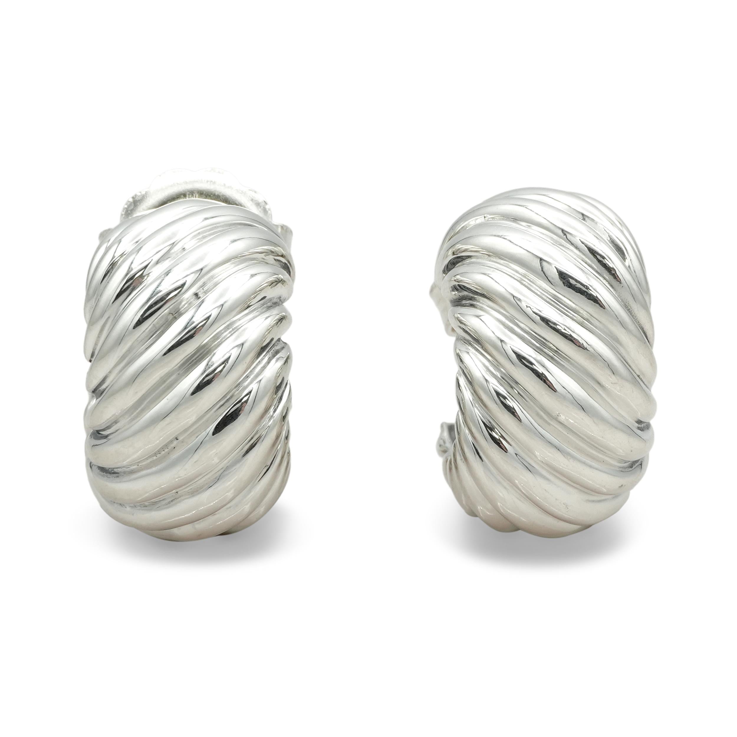 David Yurman Sterling Silver Sculpted Cable Hoop Earrings