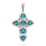 David Yurman Sterling Silver 18K Yellow Gold Blue Topaz Cross Pendant