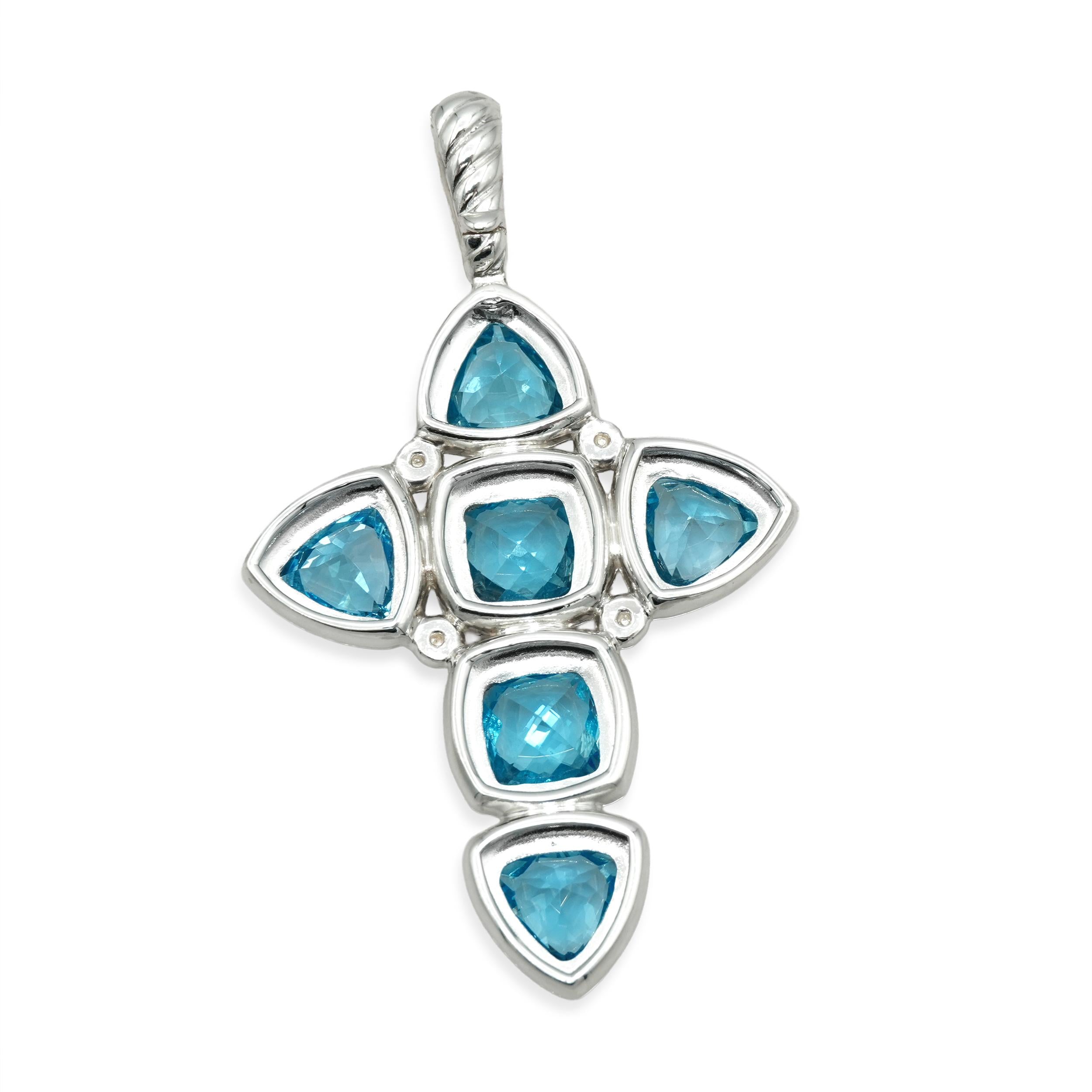 David Yurman Sterling Silver 18K Yellow Gold Blue Topaz Cross Pendant