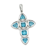 David Yurman Sterling Silver 18K Yellow Gold Blue Topaz Cross Pendant