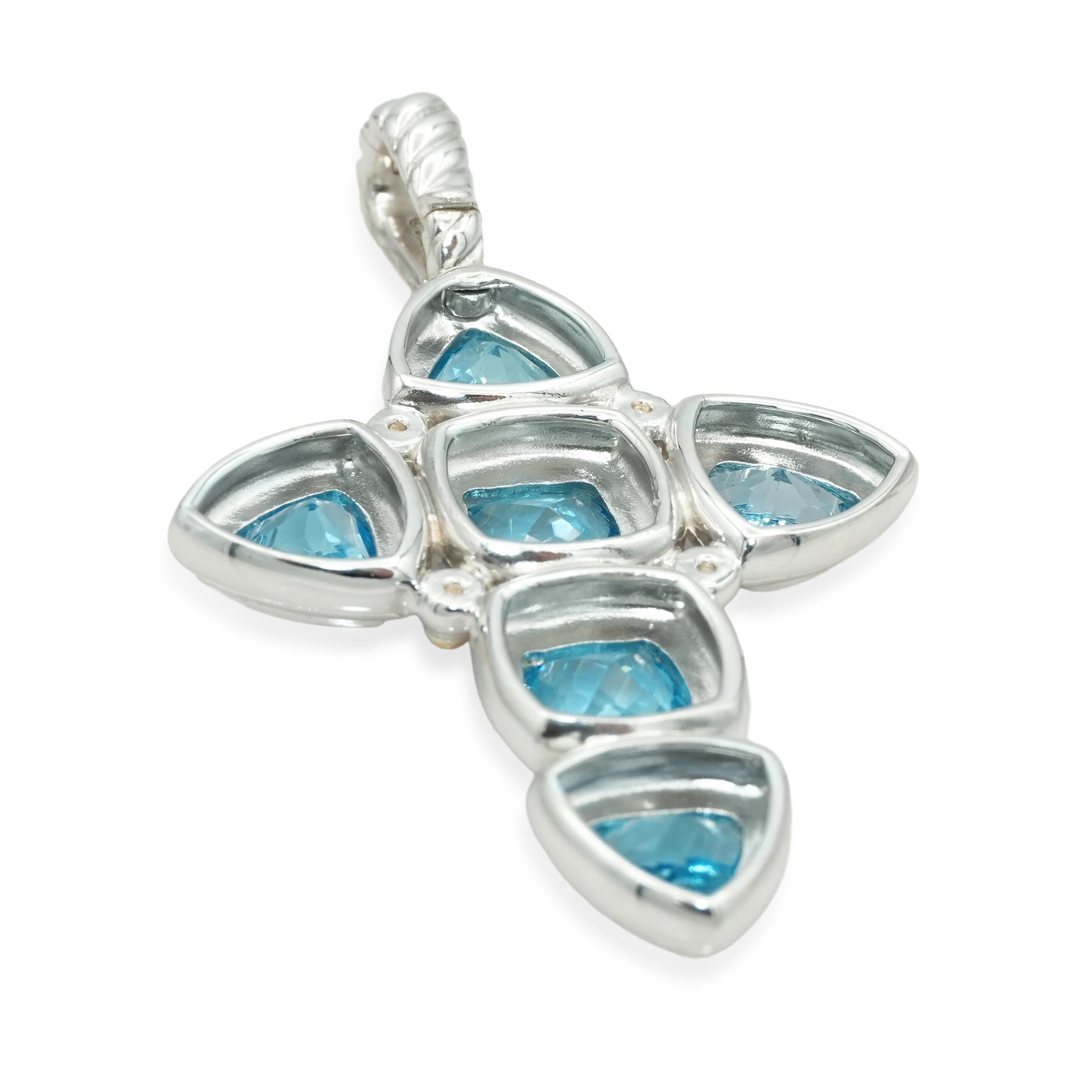 David Yurman Sterling Silver 18K Yellow Gold Blue Topaz Cross Pendant