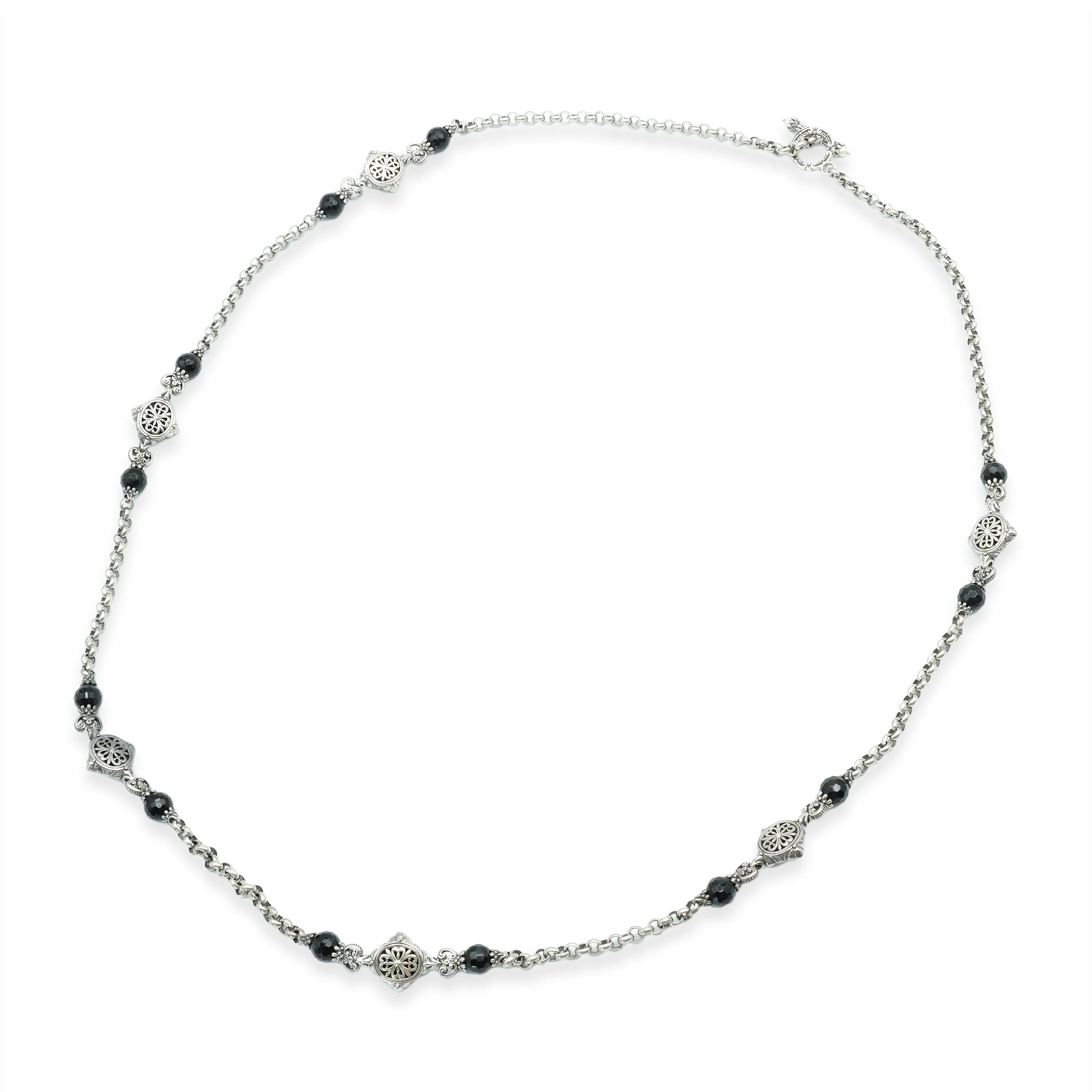 Konstantino Sterling Silver Black Onyx Station Necklace