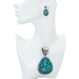 Vintage Sterling Silver Turquoise Pendant & Drop Earrings Set