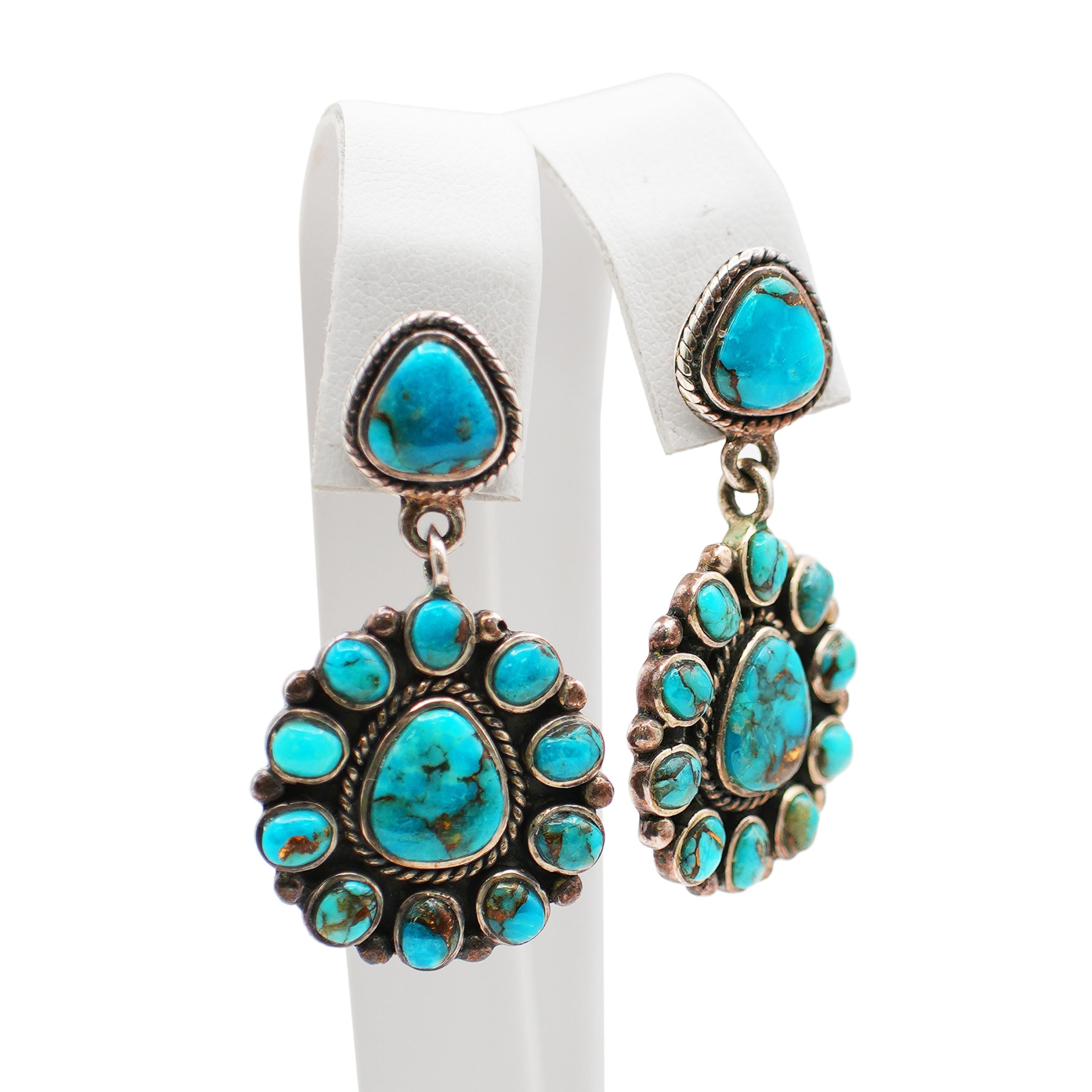 Vintage Sterling Silver Turquoise Pendant & Drop Earrings Set