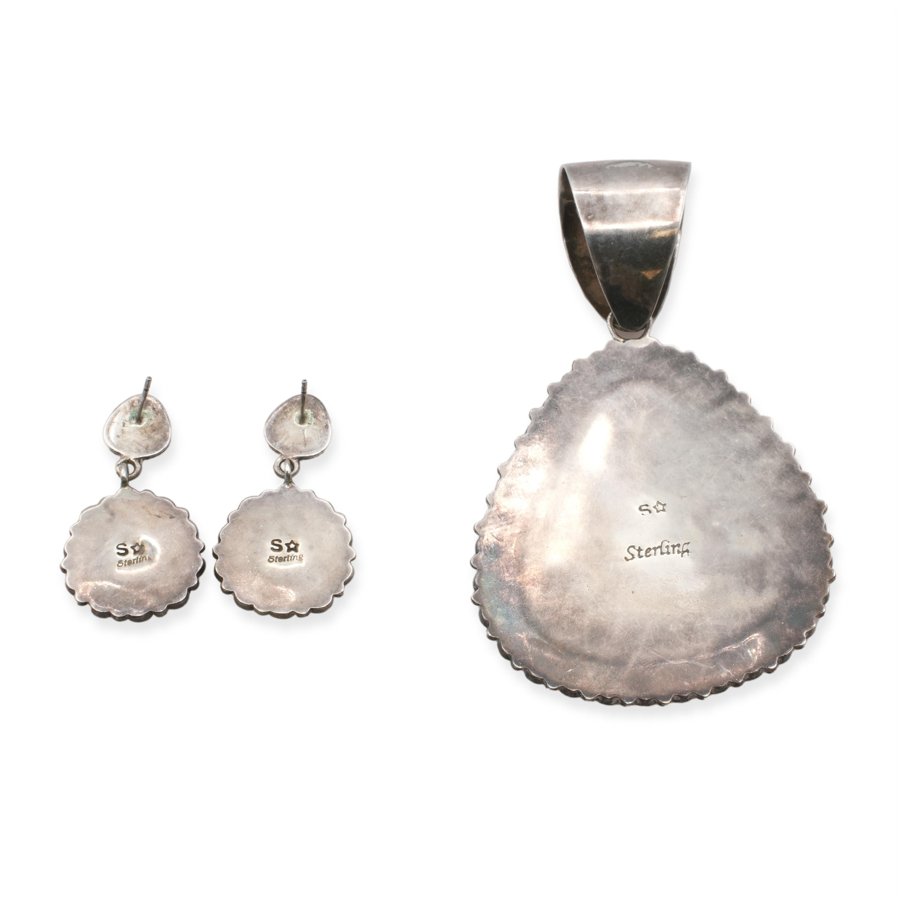 Vintage Sterling Silver Turquoise Pendant & Drop Earrings Set