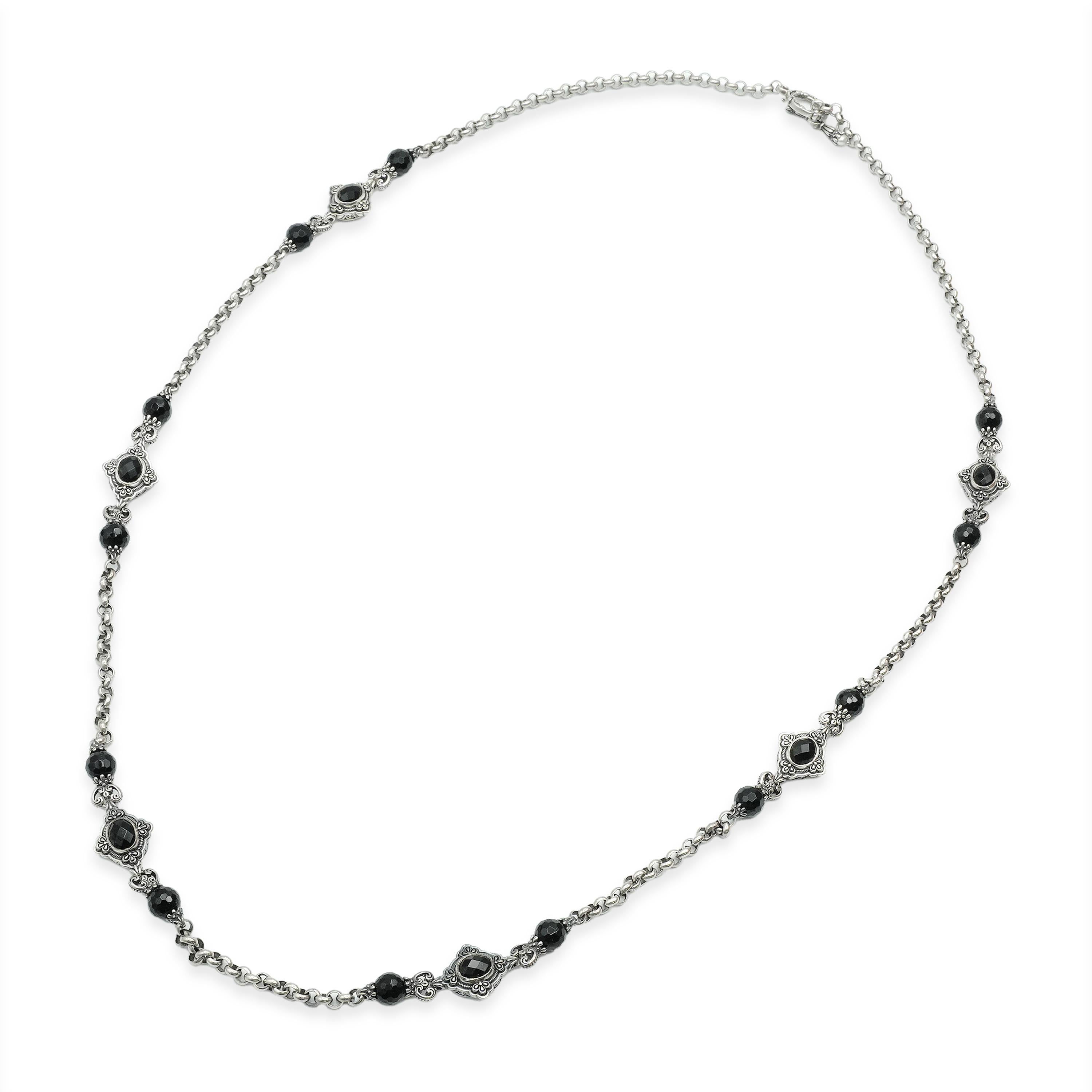 Konstantino Sterling Silver Black Onyx Station Necklace