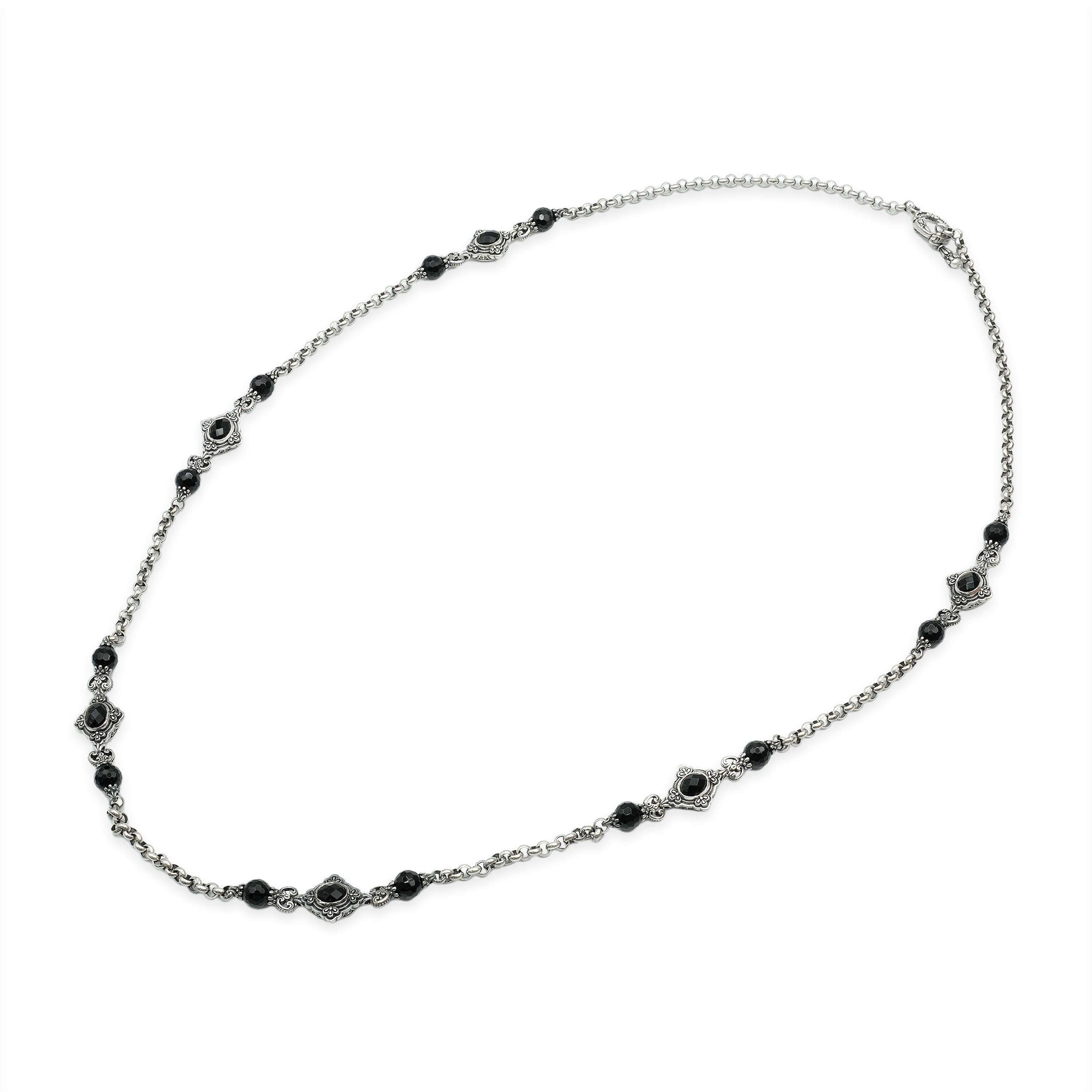 Konstantino Sterling Silver Black Onyx Station Necklace