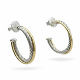 David Yurman Cable Sterling Silver and 14k Yellow Gold Hoop Earrings