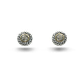David Yurman Sterling Silver 18K Yellow Gold Diamond Cookie Earrings