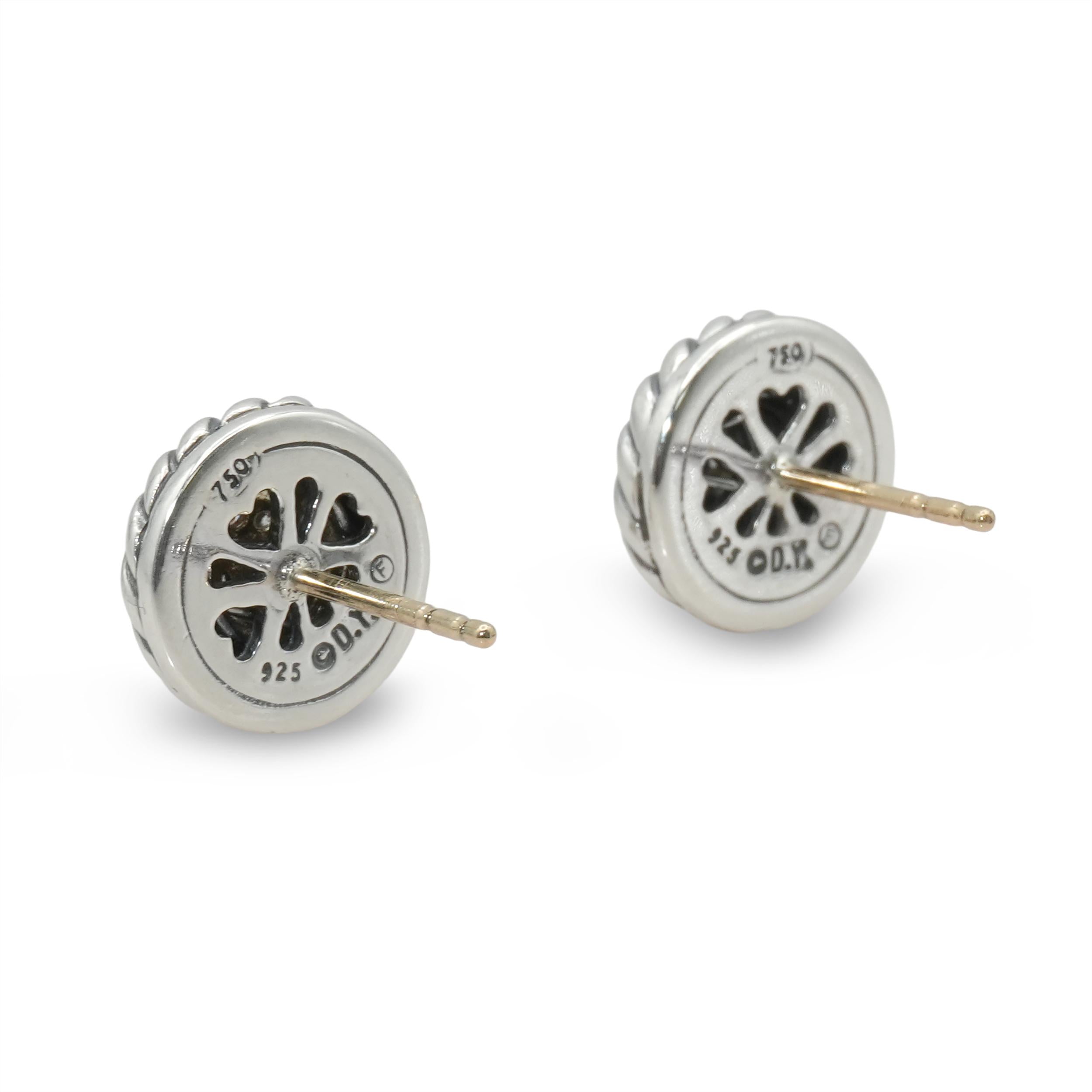 David Yurman Sterling Silver 18K Yellow Gold Diamond Cookie Earrings