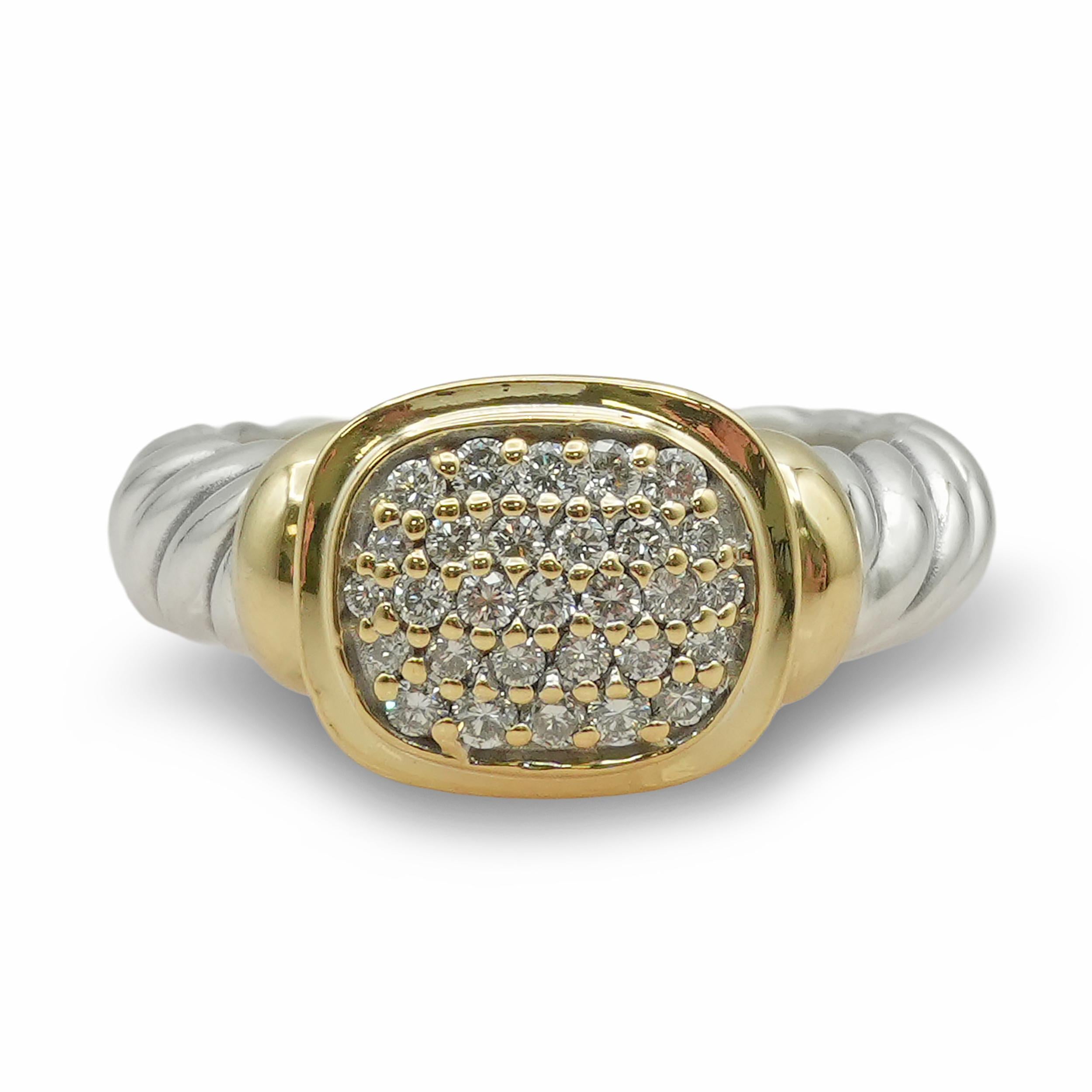 David Yurman Sterling Silver 18K Yellow Gold Diamond Cable Ring