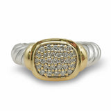 David Yurman Sterling Silver 18K Yellow Gold Diamond Cable Ring