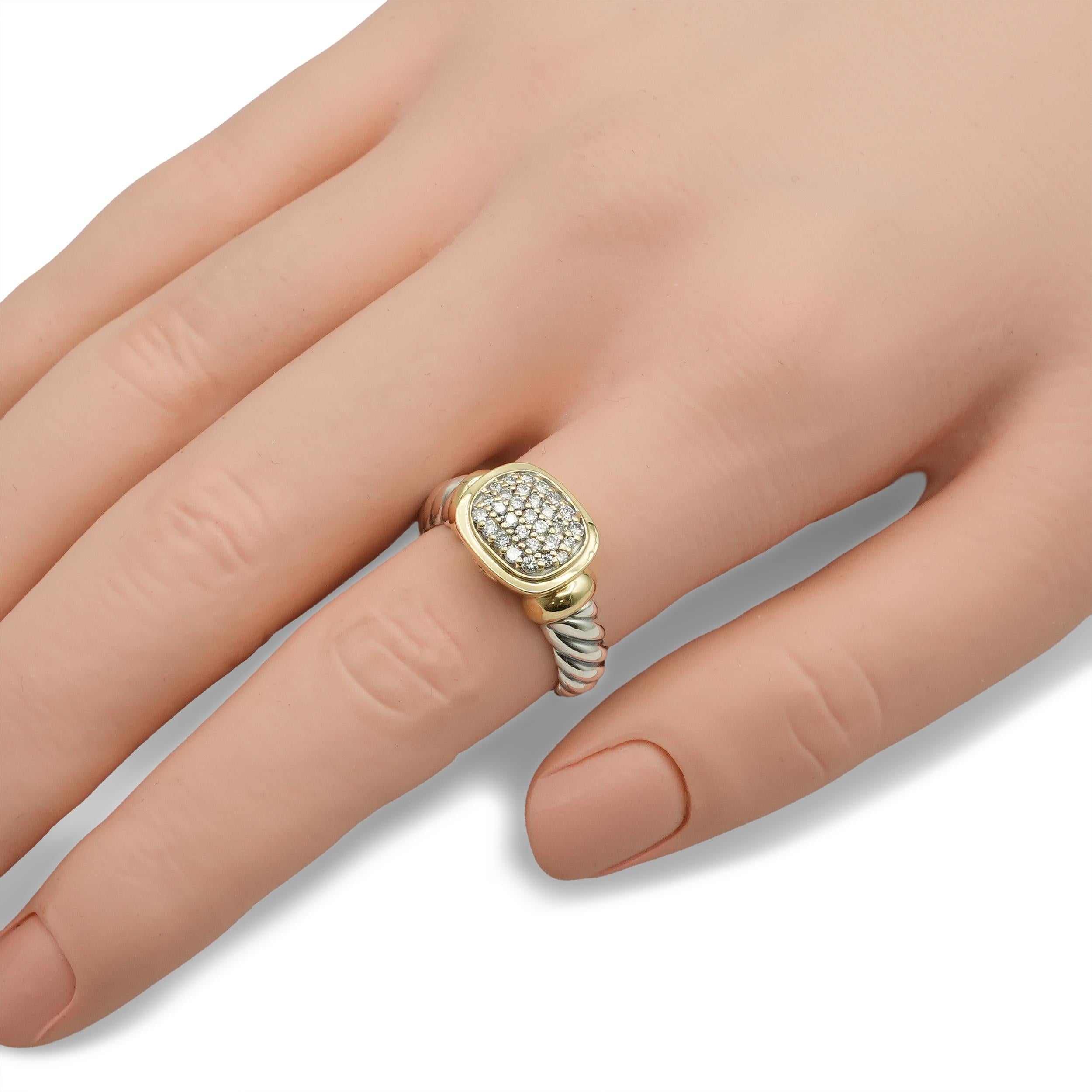 David Yurman Sterling Silver 18K Yellow Gold Diamond Cable Ring