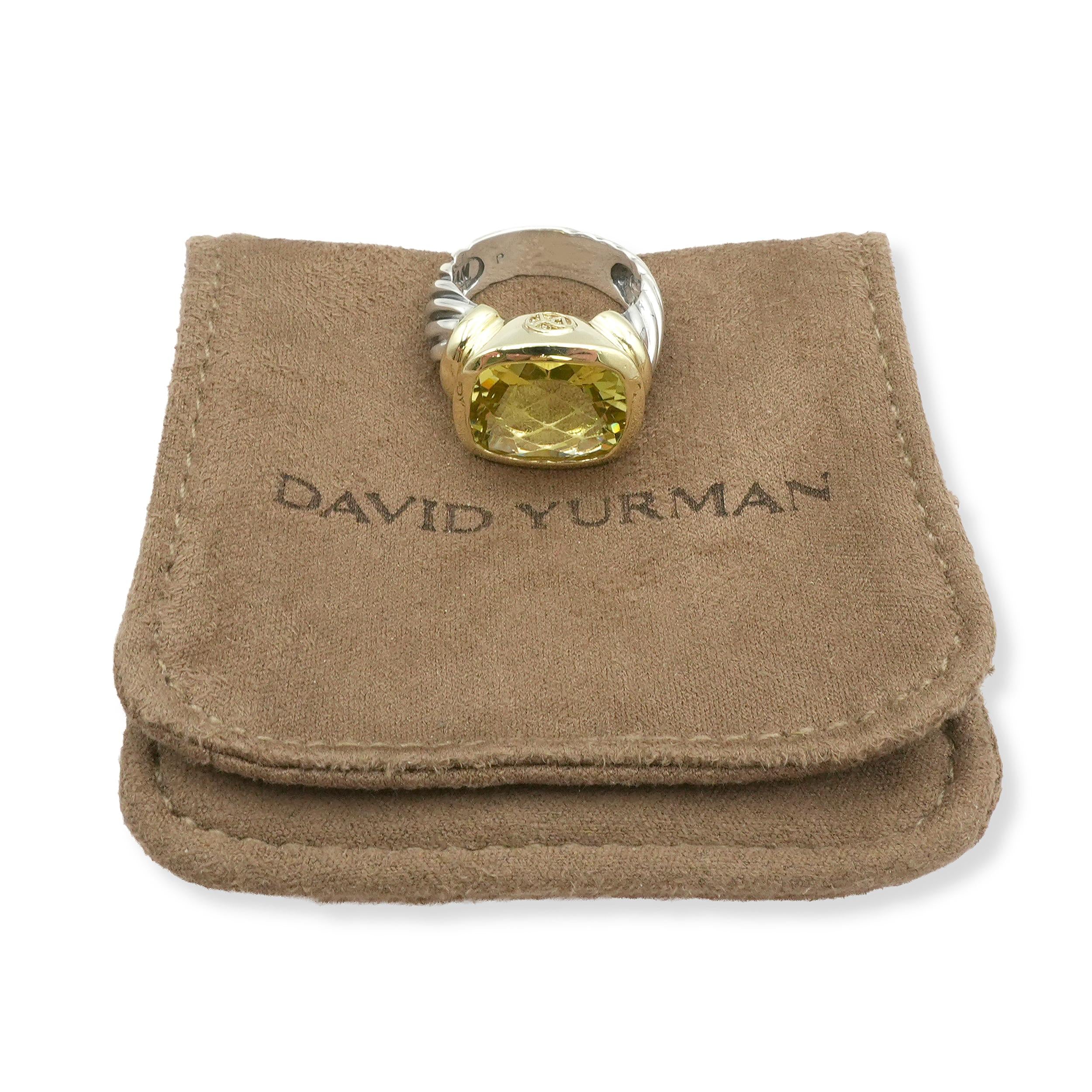 David Yurman Sterling Silver & 14k Yellow Gold Quartz Ring