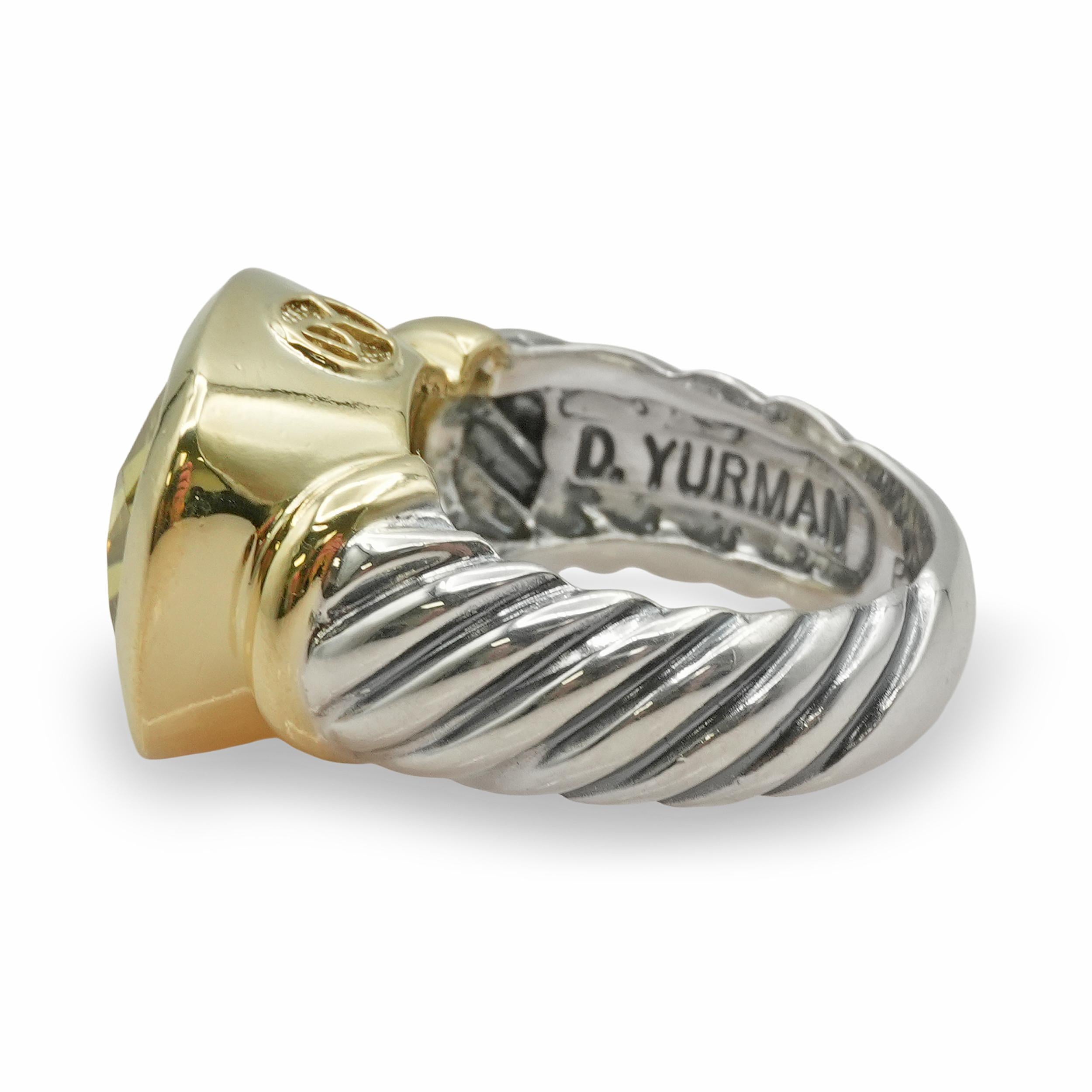 David Yurman Sterling Silver & 14k Yellow Gold Quartz Ring