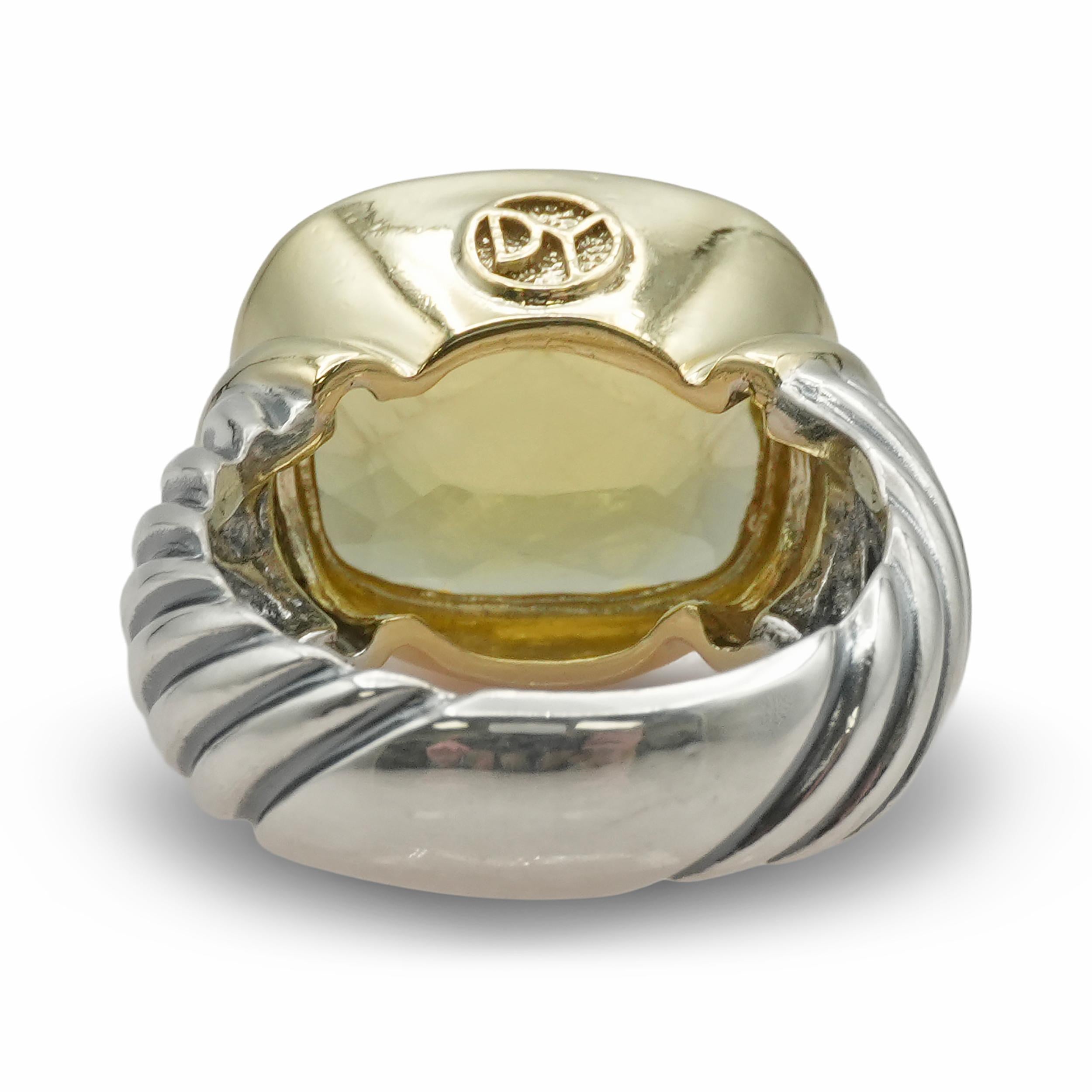 David Yurman Sterling Silver & 14k Yellow Gold Quartz Ring