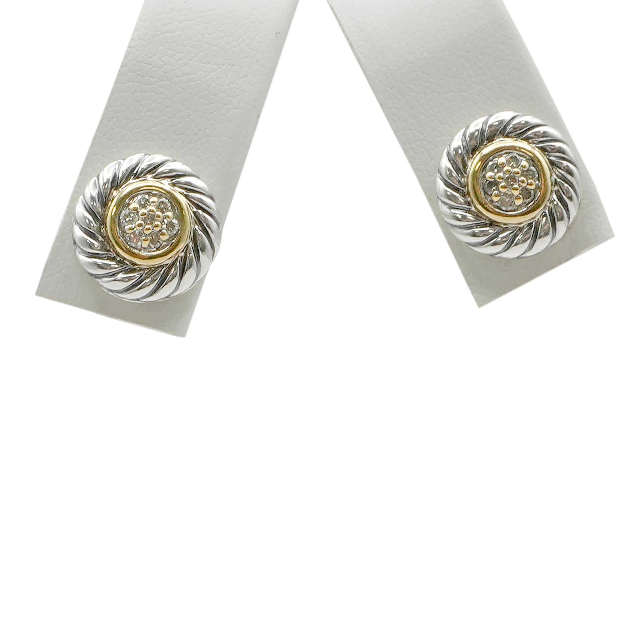 David Yurman Sterling Silver 18K Yellow Gold Diamond Cookie Earrings