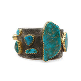 Vintage Southwestern Sterling Silver 18K Gold Turquoise Cuff Bracelet & Ring