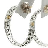 John Hardy Sterling Silver and 22k Yellow Gold Textured Hoop Earrings