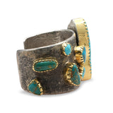 Vintage Southwestern Sterling Silver 18K Gold Turquoise Cuff Bracelet & Ring