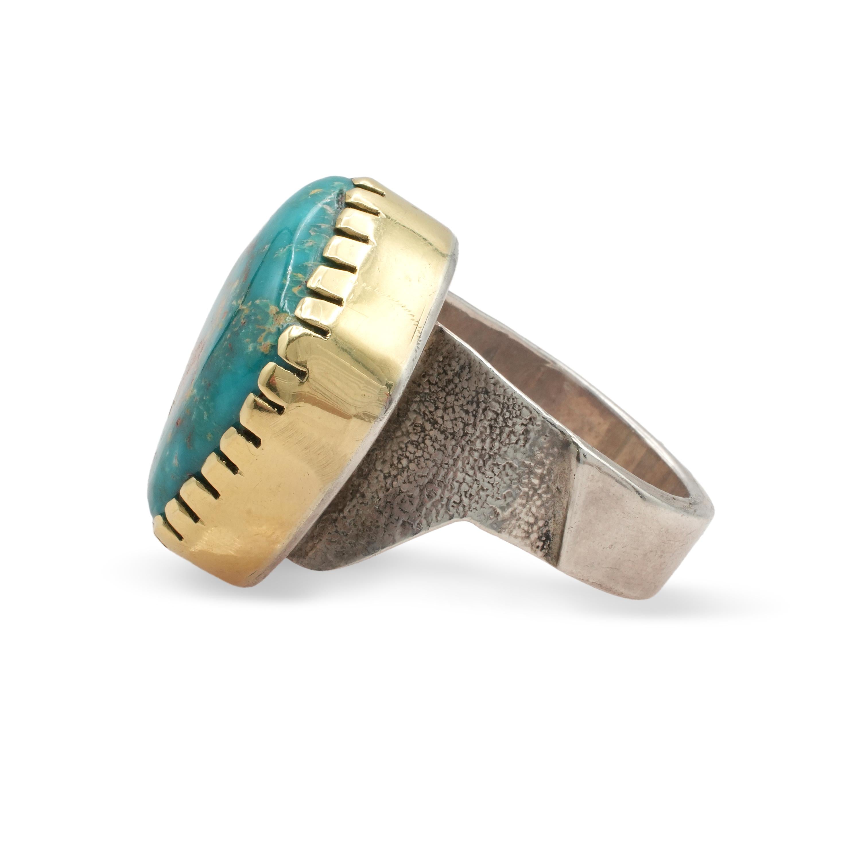 Vintage Southwestern Sterling Silver 18K Gold Turquoise Cuff Bracelet & Ring