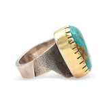 Vintage Southwestern Sterling Silver 18K Gold Turquoise Cuff Bracelet & Ring