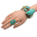 Vintage Southwestern Sterling Silver 18K Gold Turquoise Cuff Bracelet & Ring