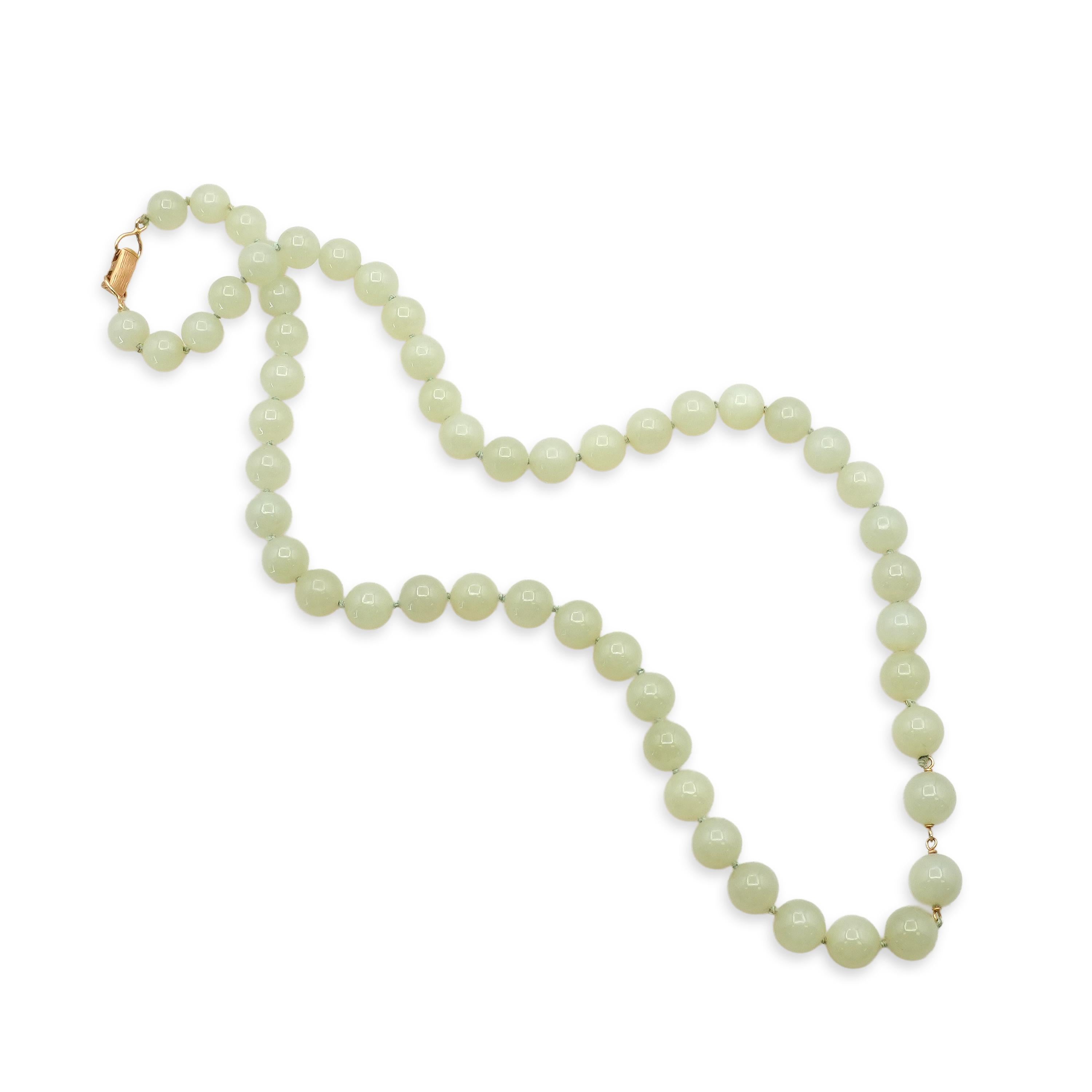 Vintage Ming’s 14K Gold Nephrite Jade Beaded Necklace