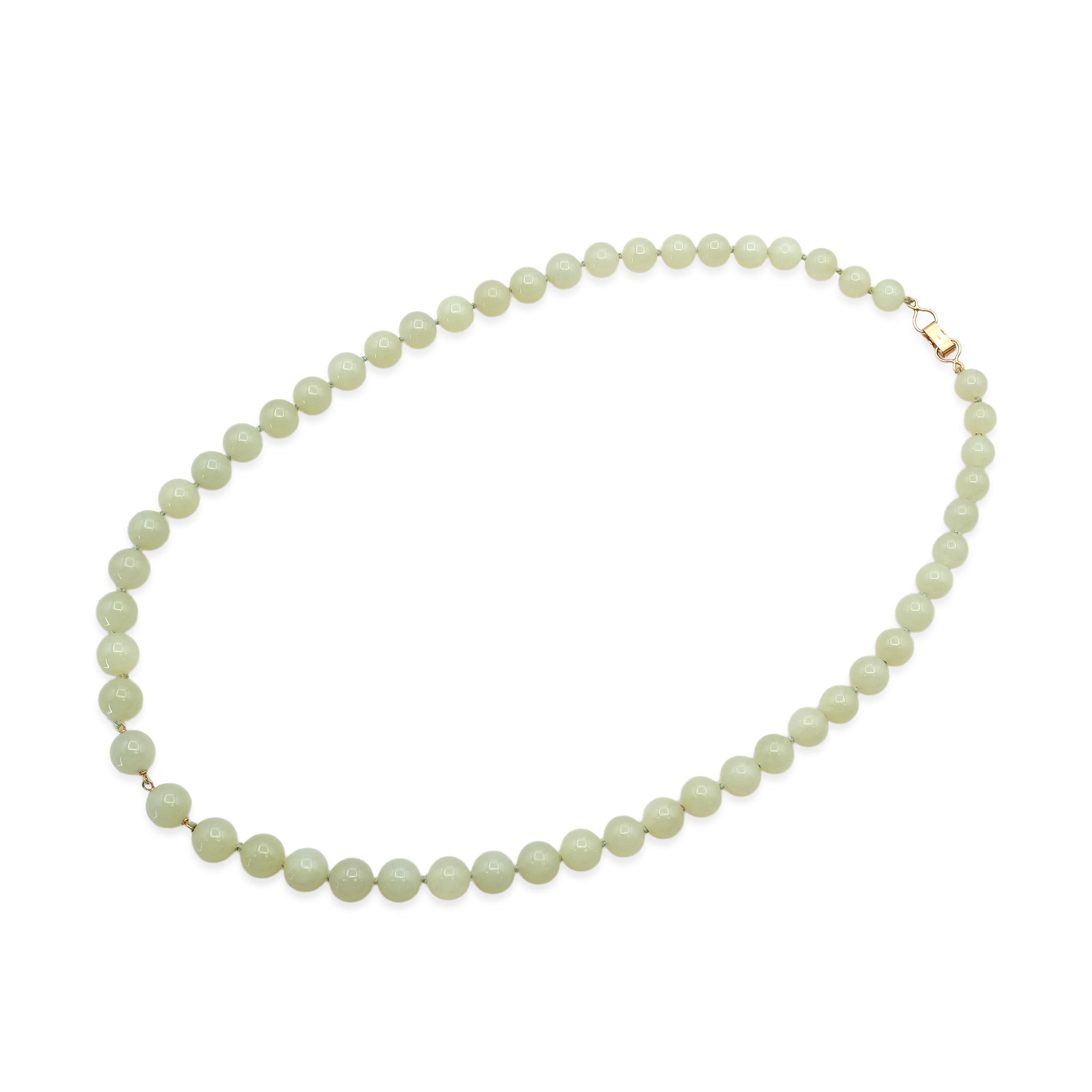 Vintage Ming’s 14K Gold Nephrite Jade Beaded Necklace