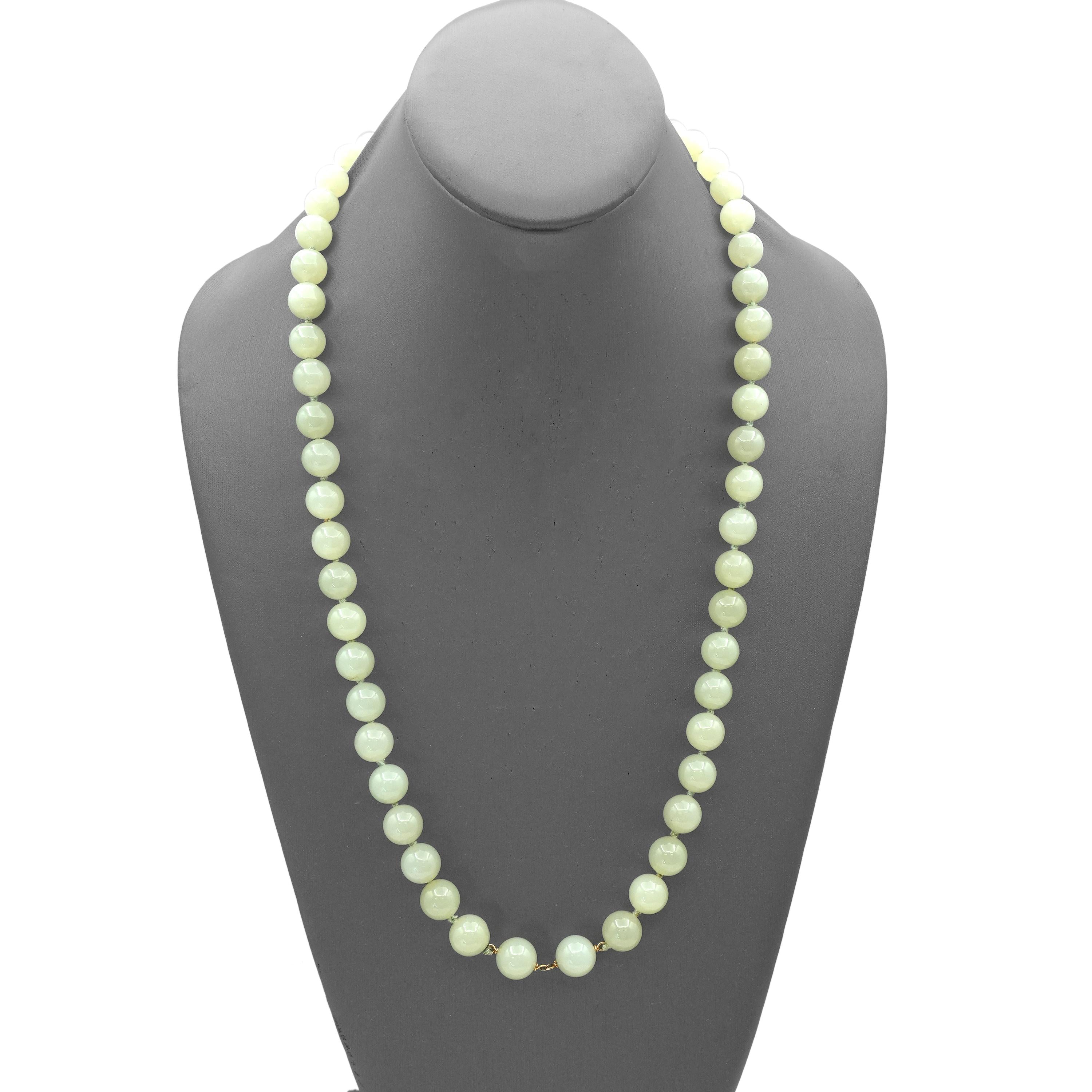 Vintage Ming’s 14K Gold Nephrite Jade Beaded Necklace