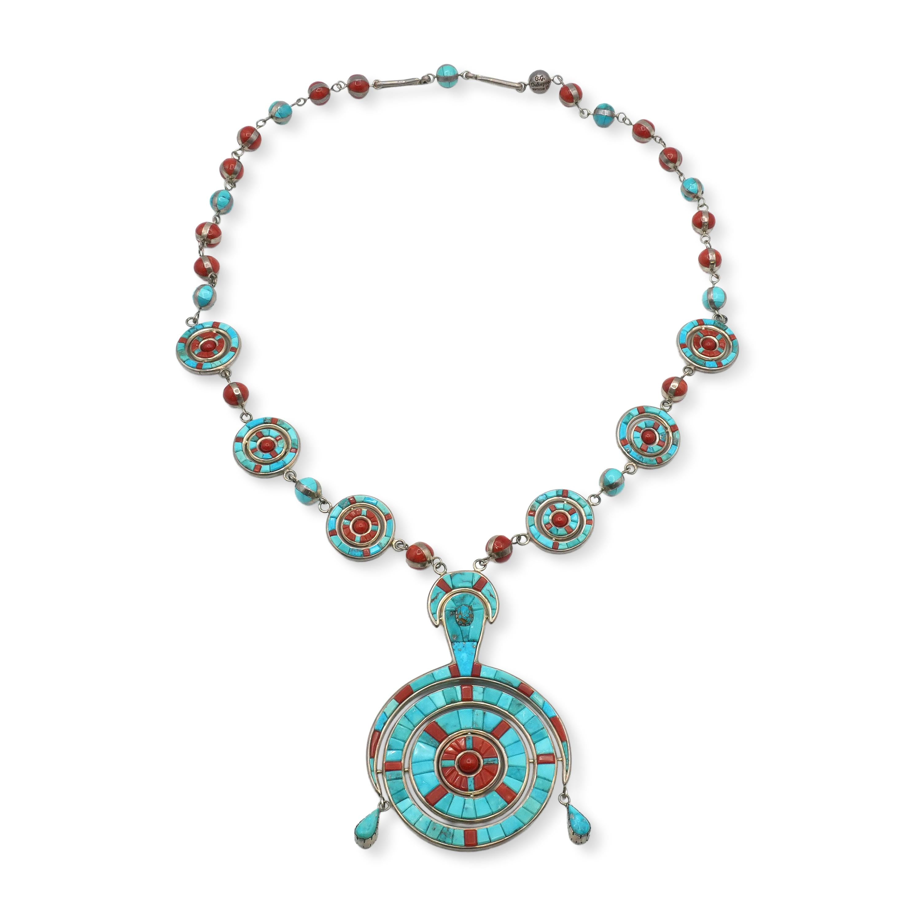 Causandra Dukepoo Silver Reversible Turquoise Coral Necklace & Earrings Set