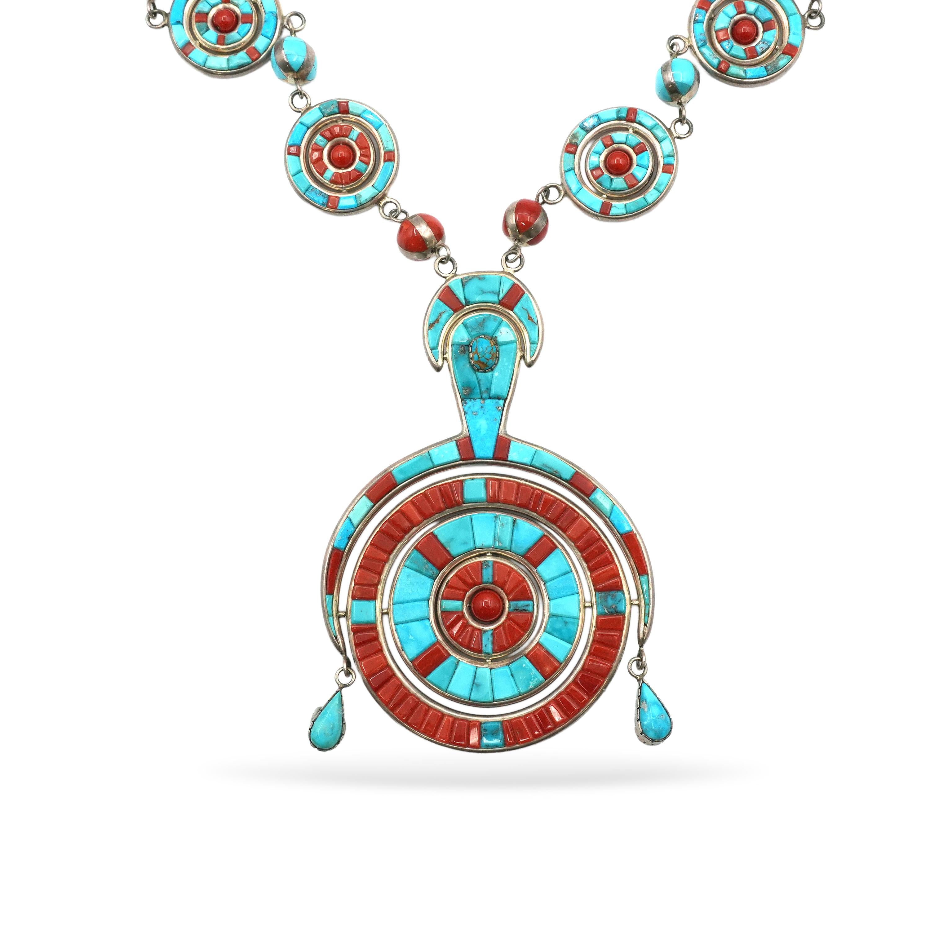Causandra Dukepoo Silver Reversible Turquoise Coral Necklace & Earrings Set