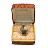 Vintage Ming’s 14K Gold Brown Jade Cabochon Ring