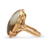 Vintage Ming’s 14K Gold Brown Jade Cabochon Ring
