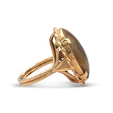 Vintage Ming’s 14K Gold Brown Jade Cabochon Ring