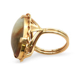 Vintage Ming’s 14K Gold Brown Jade Cabochon Ring