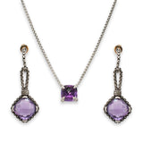 David Yurman Sterling Silver Amethyst and Pave Diamond Necklace & Earring Set