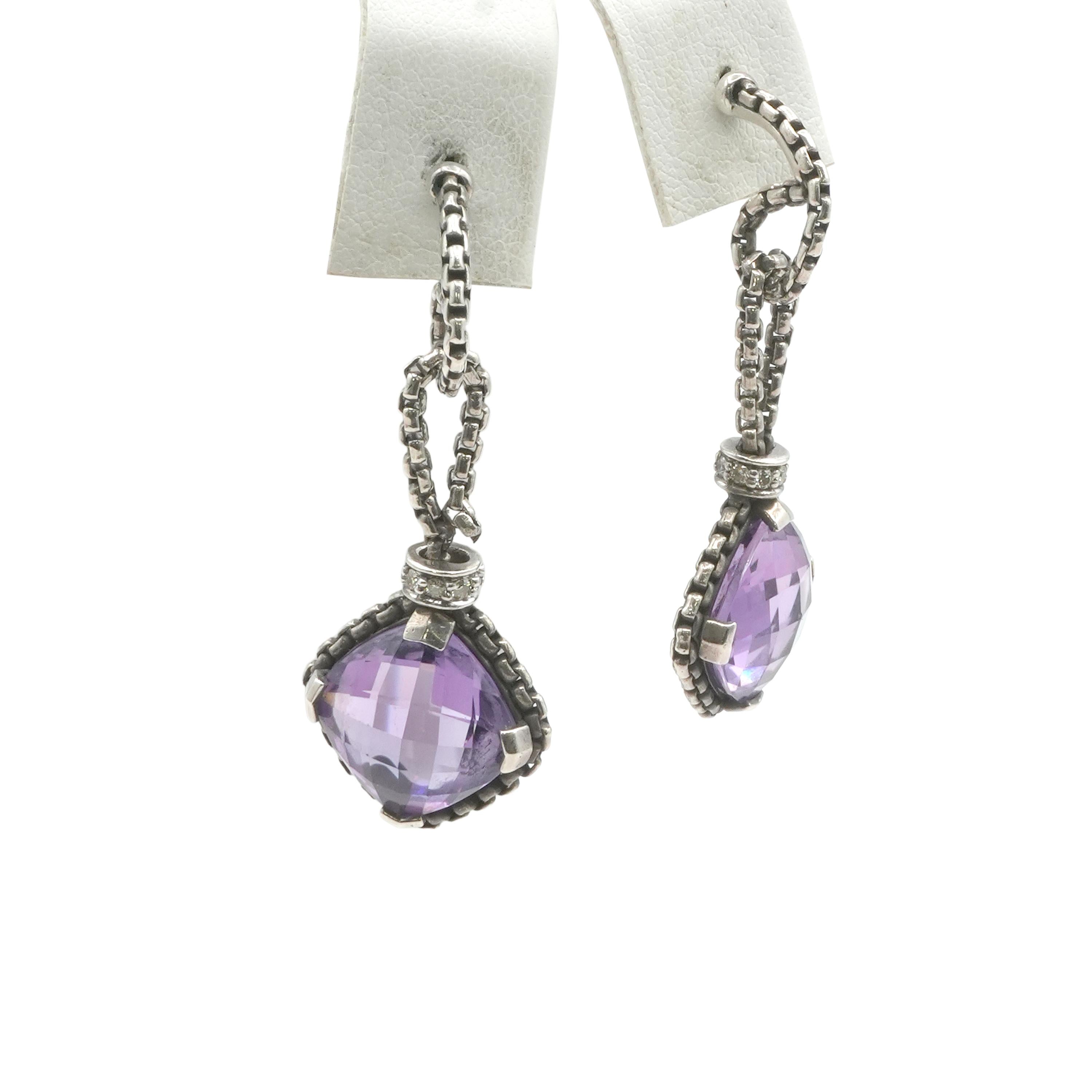 David Yurman Sterling Silver Amethyst and Pave Diamond Necklace & Earring Set