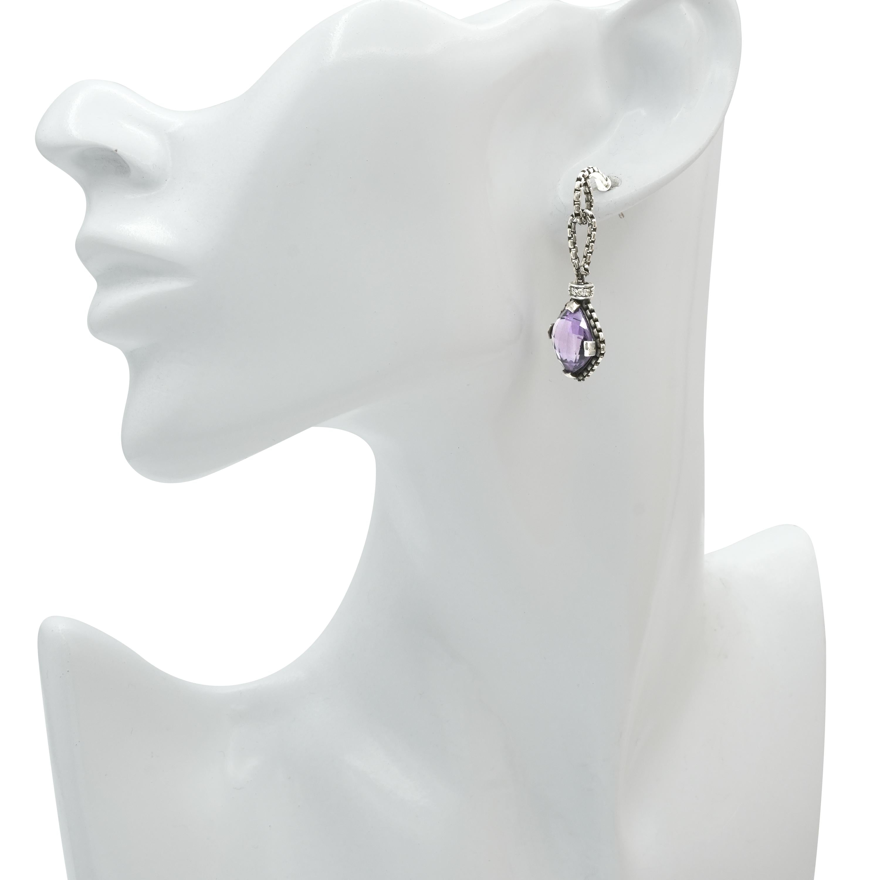David Yurman Sterling Silver Amethyst and Pave Diamond Necklace & Earring Set