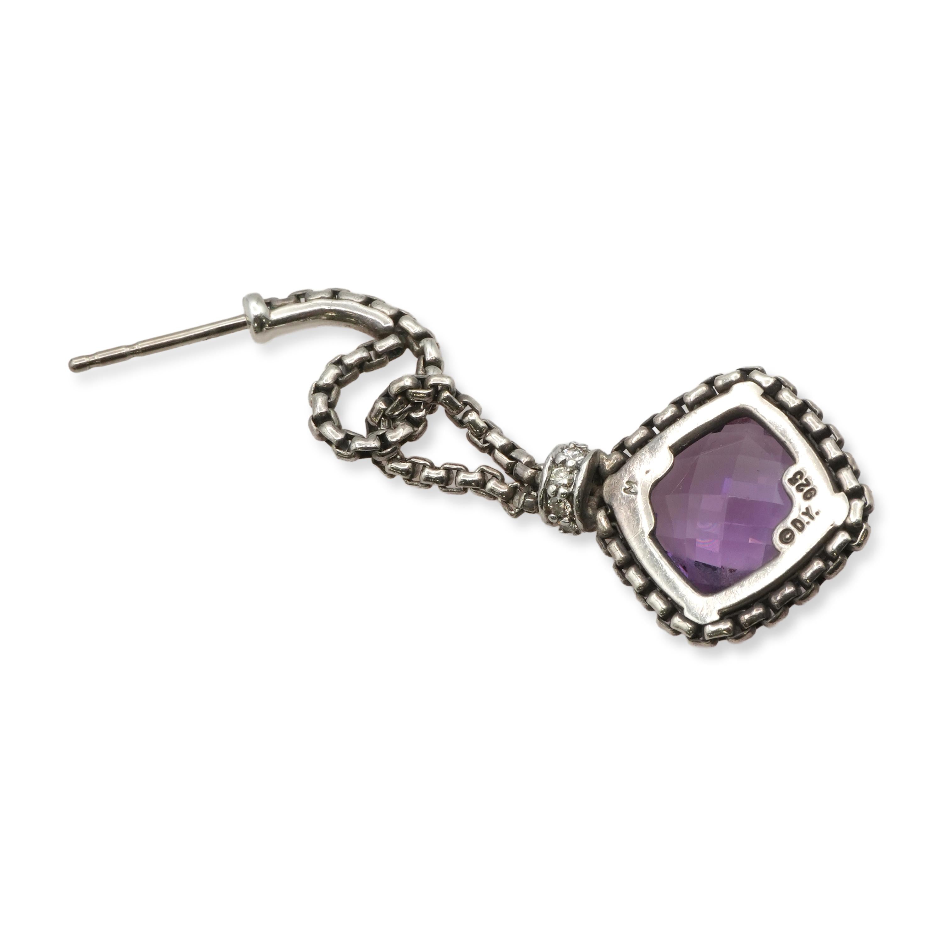 David Yurman Sterling Silver Amethyst and Pave Diamond Necklace & Earring Set