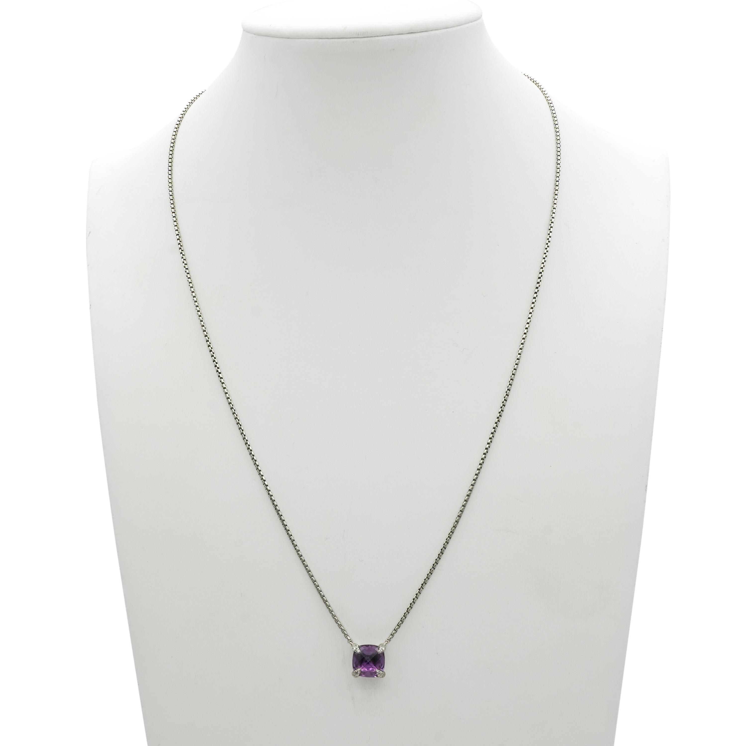 David Yurman Sterling Silver Amethyst and Pave Diamond Necklace & Earring Set