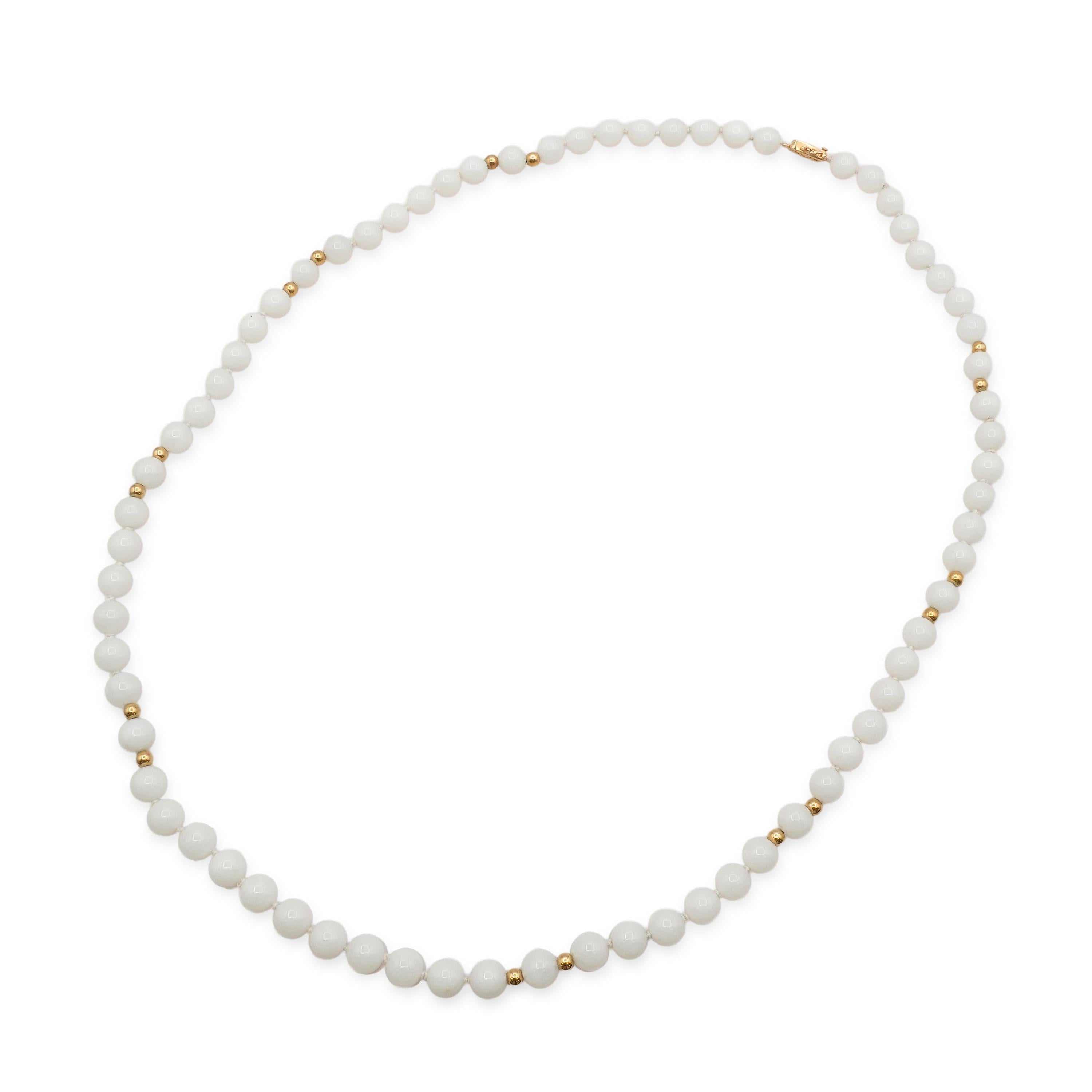 Vintage Ming’s 14K Yellow Gold White Jadeite Beaded Necklace