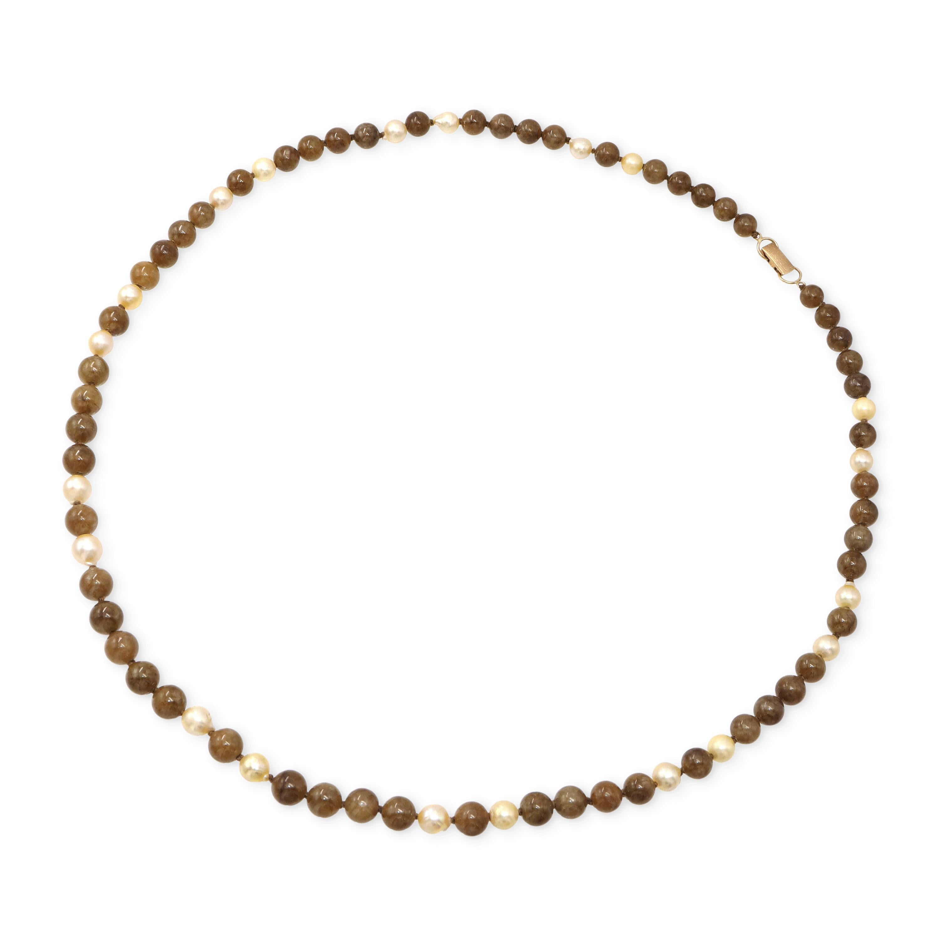 Vintage Ming’s Jade and Pearl 14K Gold Beaded Necklace