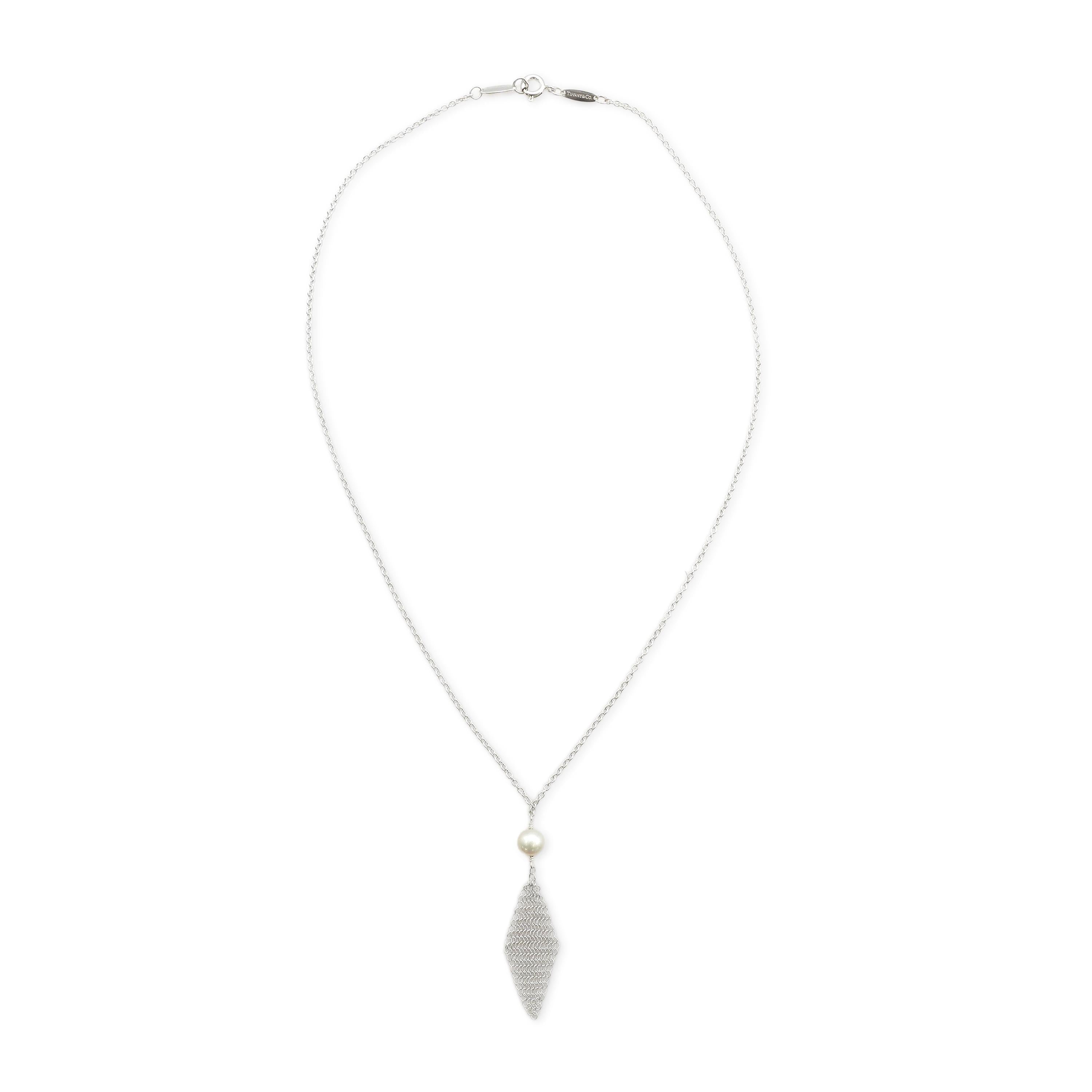 Tiffany & Co. Elsa Peretti Sterling Silver Pearl Mesh Drop Necklace