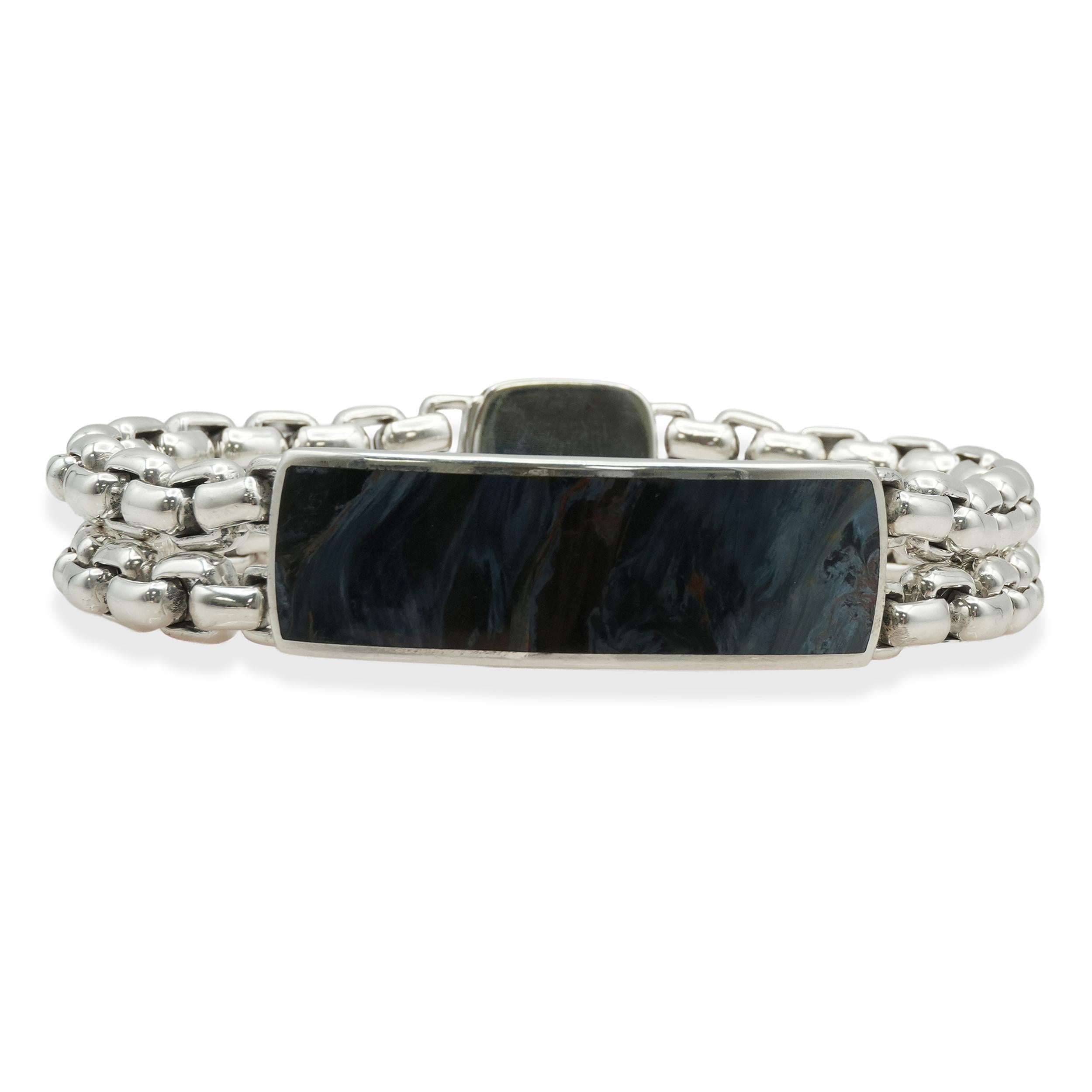 David Yurman Sterling Silver & Pietersite ID Double Box Chain Bracelet